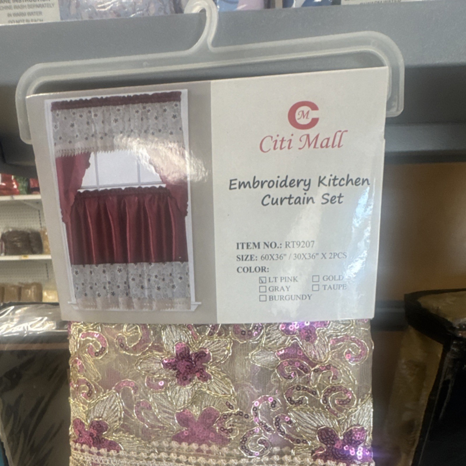 Citi Mall Embroidered Kitchen Curtain Set RT9207 60×36/30×36 Lt Pink Gray Burgu…