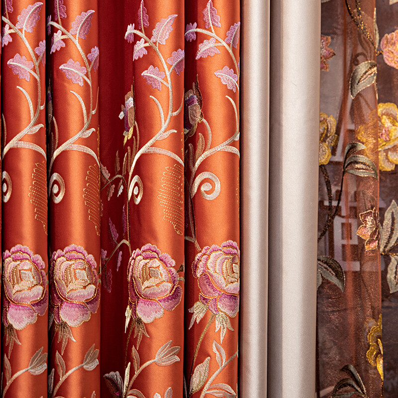 embroidery high-grade satin orange cloth curtain tulle valance drape C1334