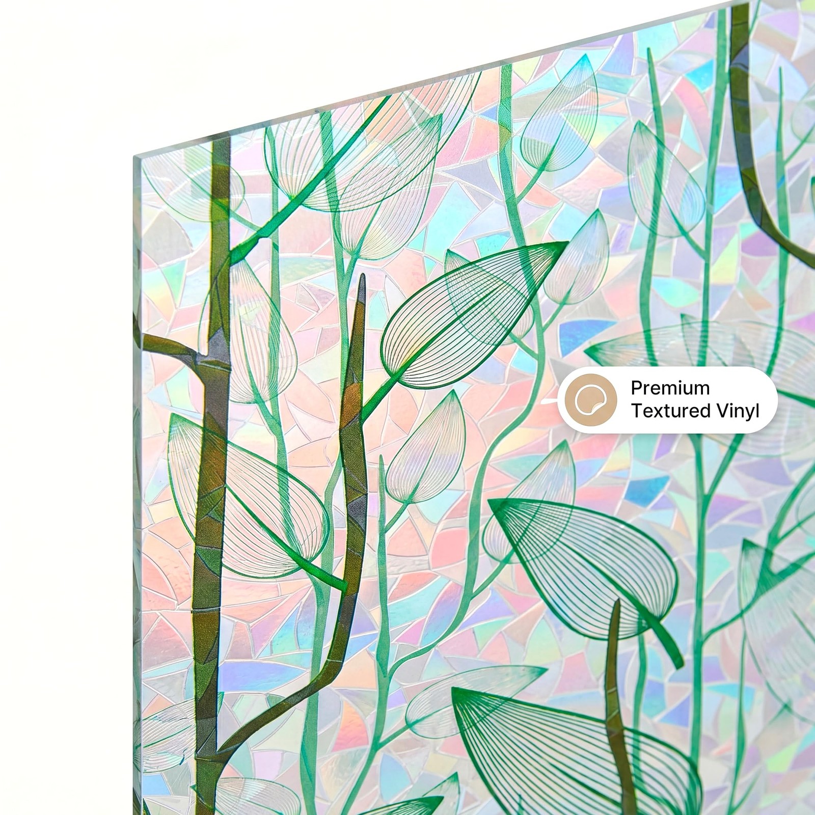 Decorative Privacy Window Film Green Rainbow Leaf Stained Glass Door Clings S…