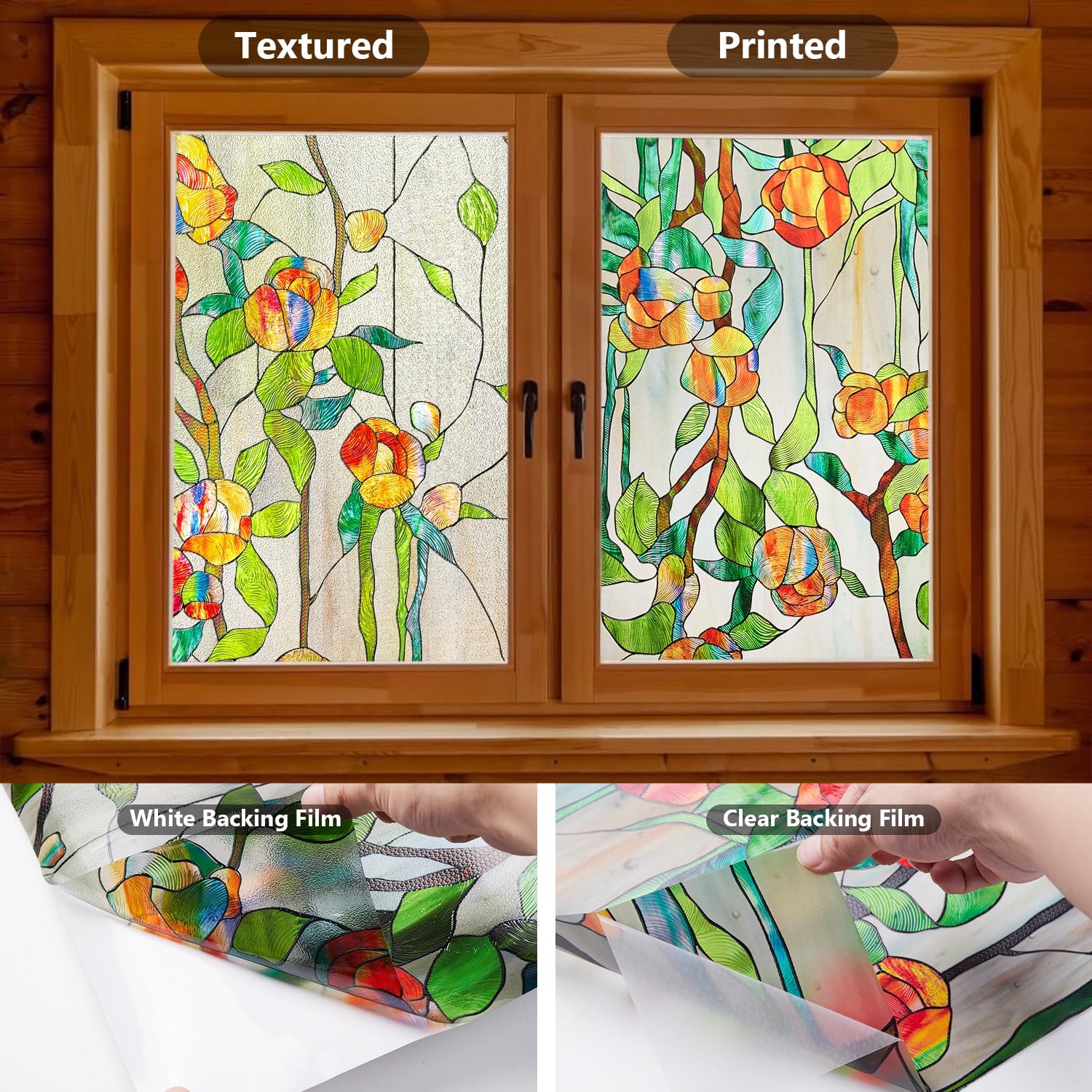 Window Privacy Film Stained Glass Faux 3D Rose Decorative UV Sun Blocking Sta…