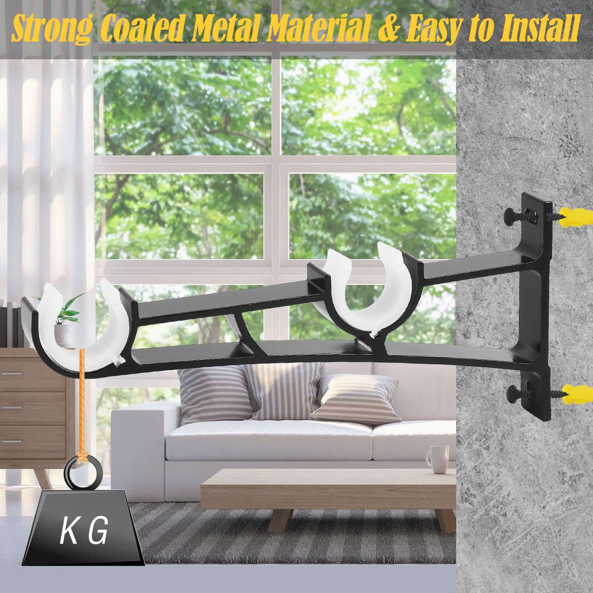 2Pcs 8″ Long Double Curtain Rod Brackets for Drapery Rod Window Hardware Holder