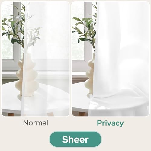 Non-See-Through Privacy Sheer Kitchen Curtains 30″W x 36″L (Pack of 2) White