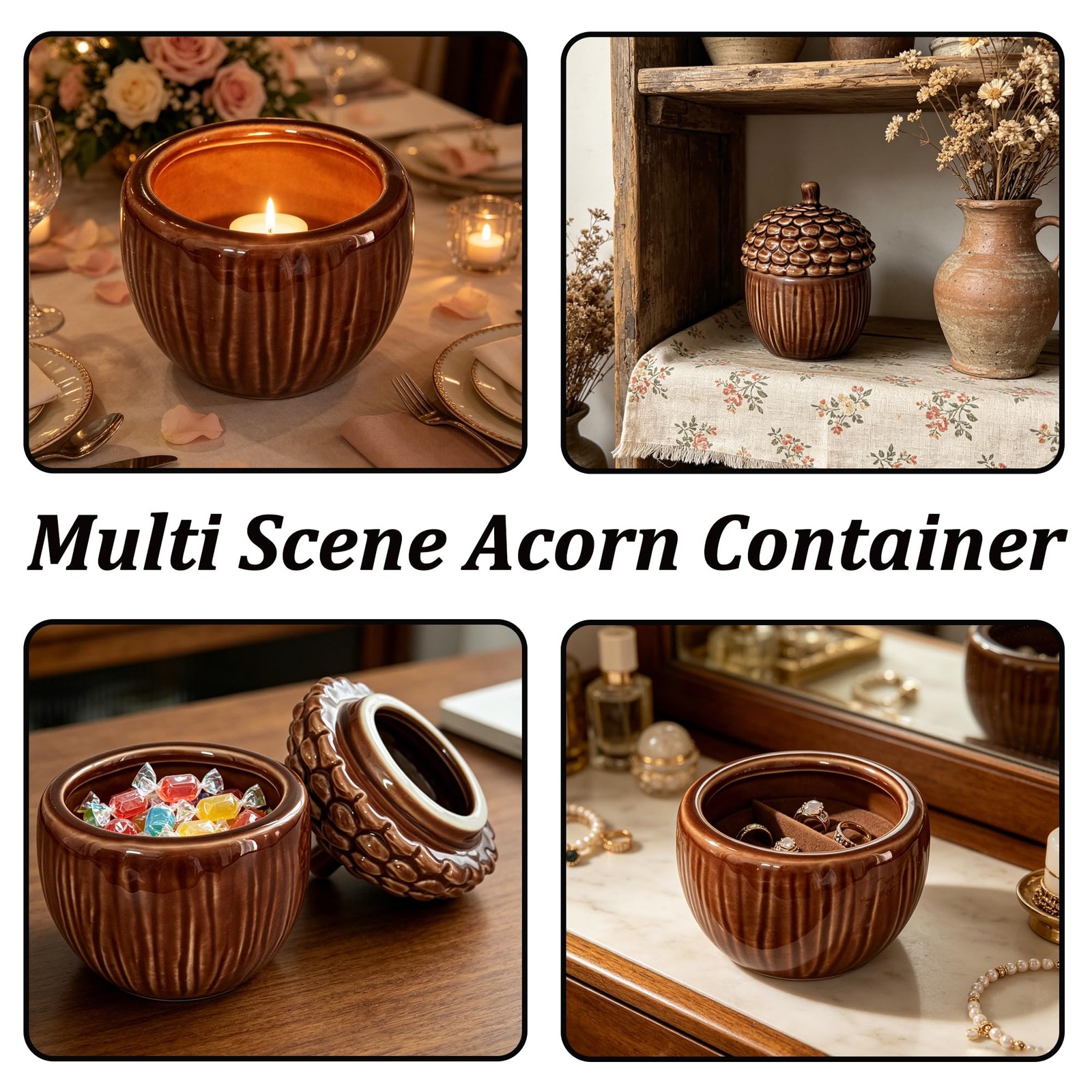 Ceramic Acorn Storage Jar, Ceramic Acorn Candle Holder, Mini Decorative Canis…