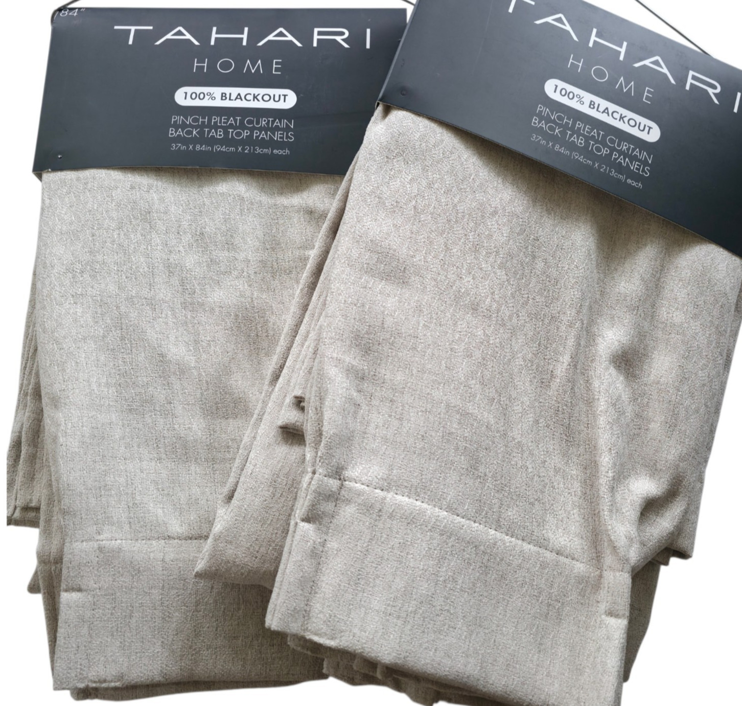 Tahari Home set of 4 Pinch Pleat Curtains Blackout Oatmeal Beige New 37×84