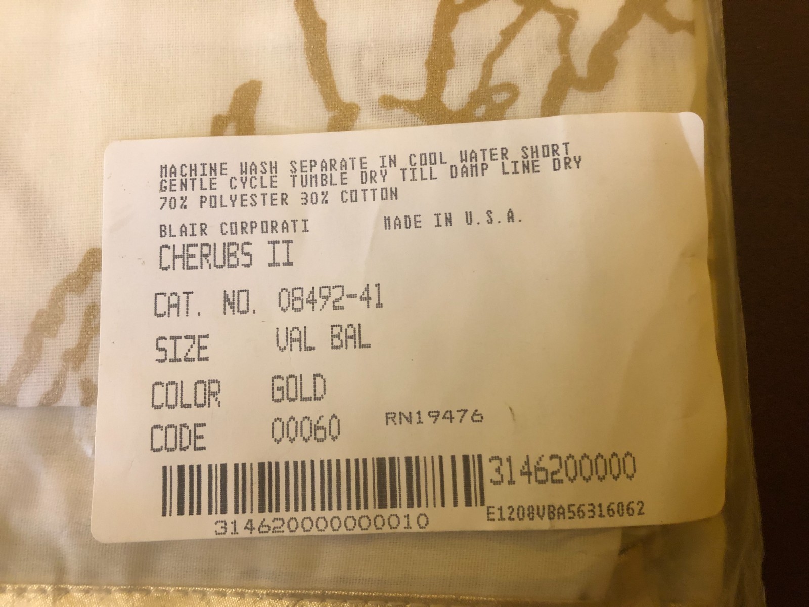 Blair Corp Cherubs II Gold Valance Window Treatment 70/30 Poly Cotton NOS USA