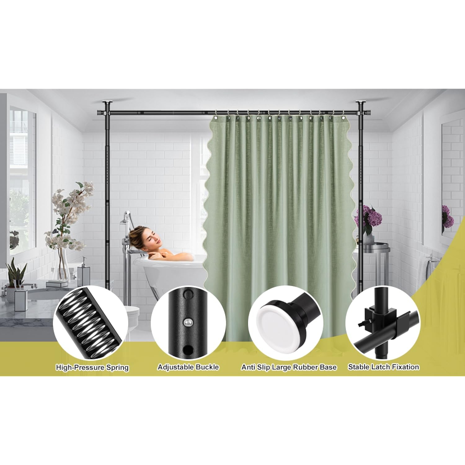 No Drilling Curtain Rod for Room Adjustable Tension Wall Divider Space Partition