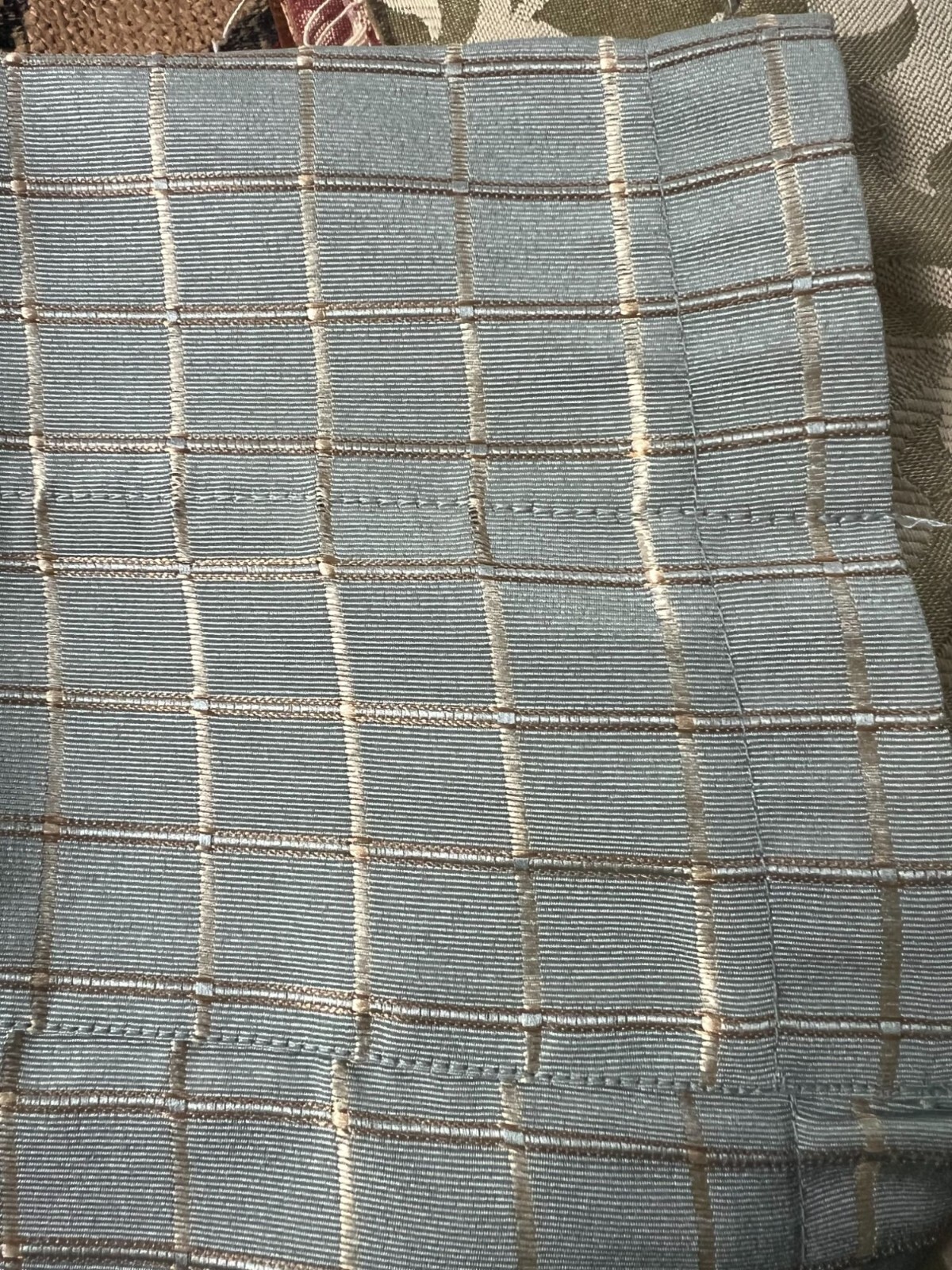 checked eggshell blue & gold Balloon Valance Curtain 18″ X 84″
