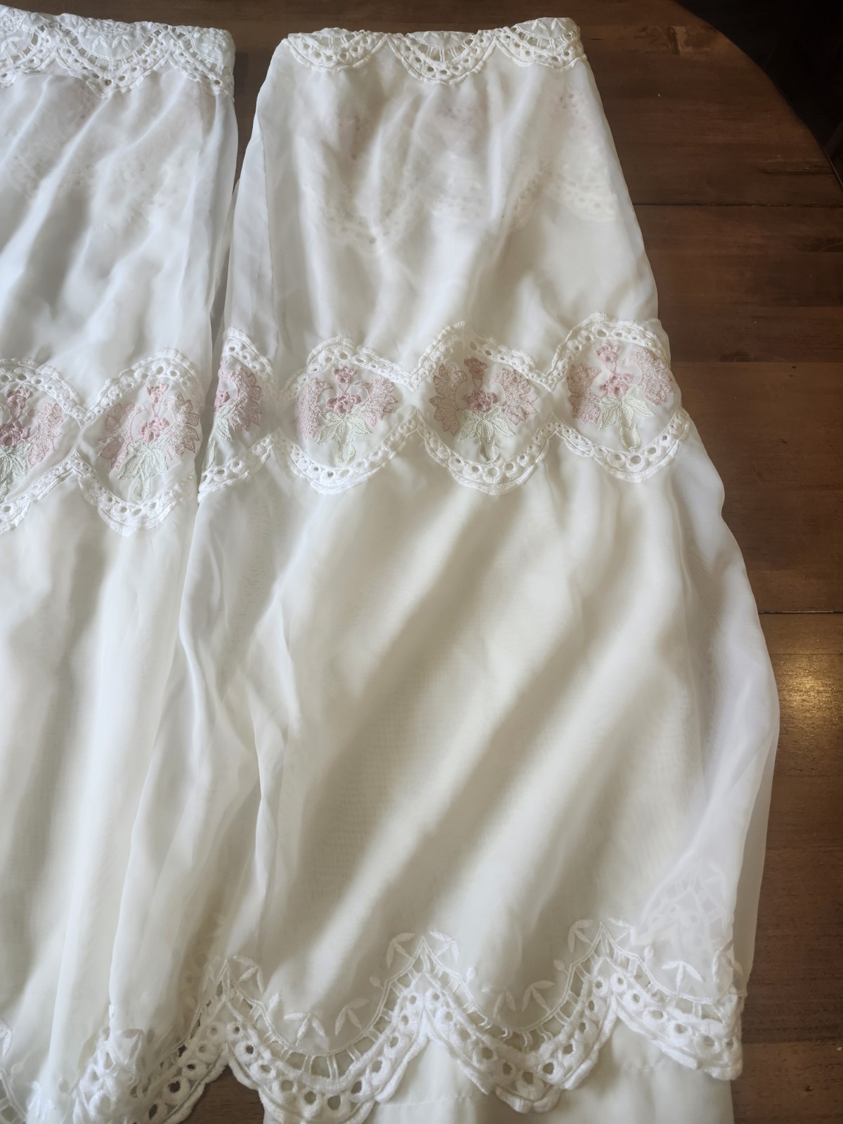 Set Sheer Polyester Machine Embroidered Curtains Flower Pattern Pink Pretty!…