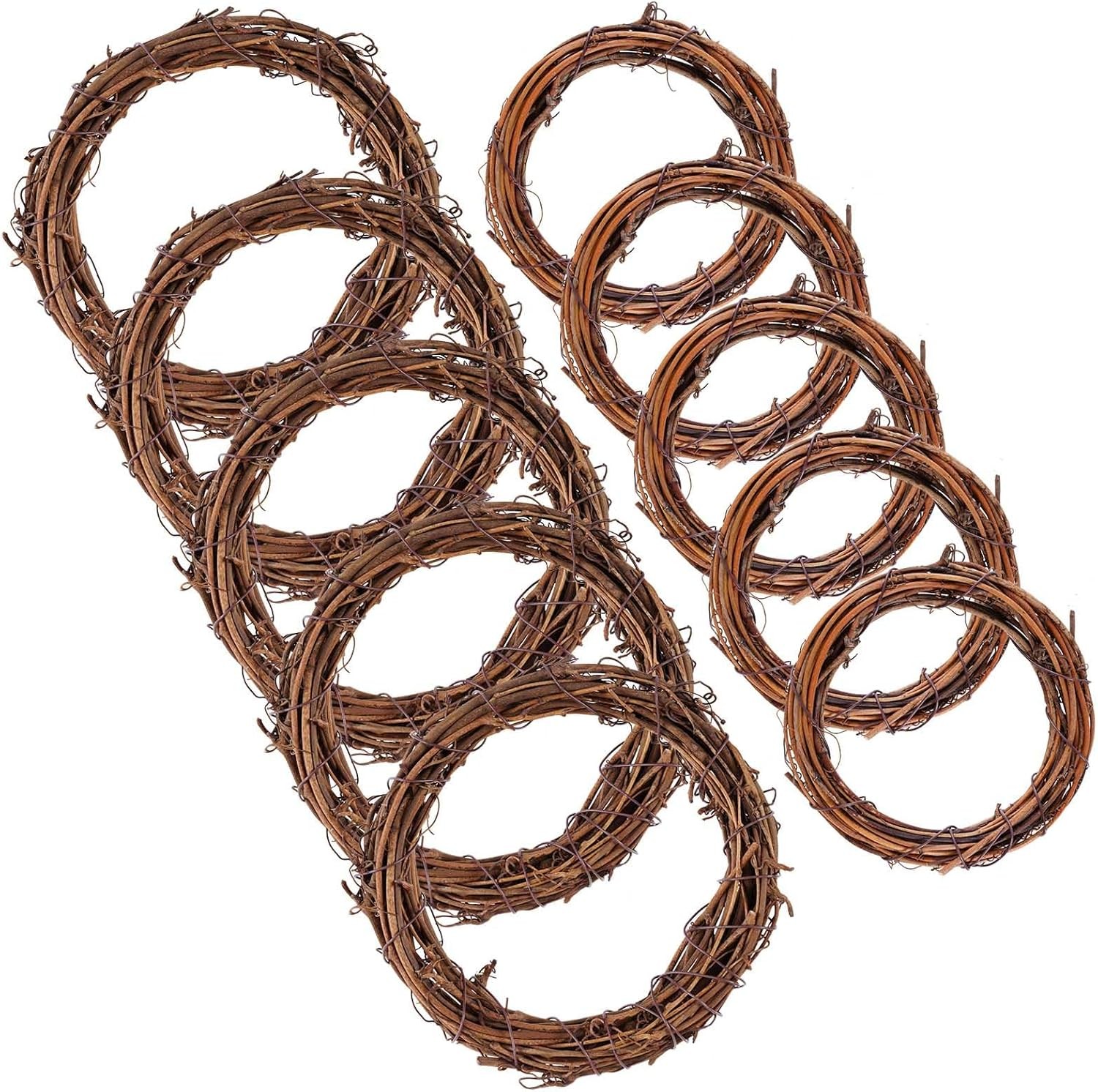Grapevine Wreath Set, Marrywindix 10 Pieces 2 Sizes Natural Vine Branch Brown