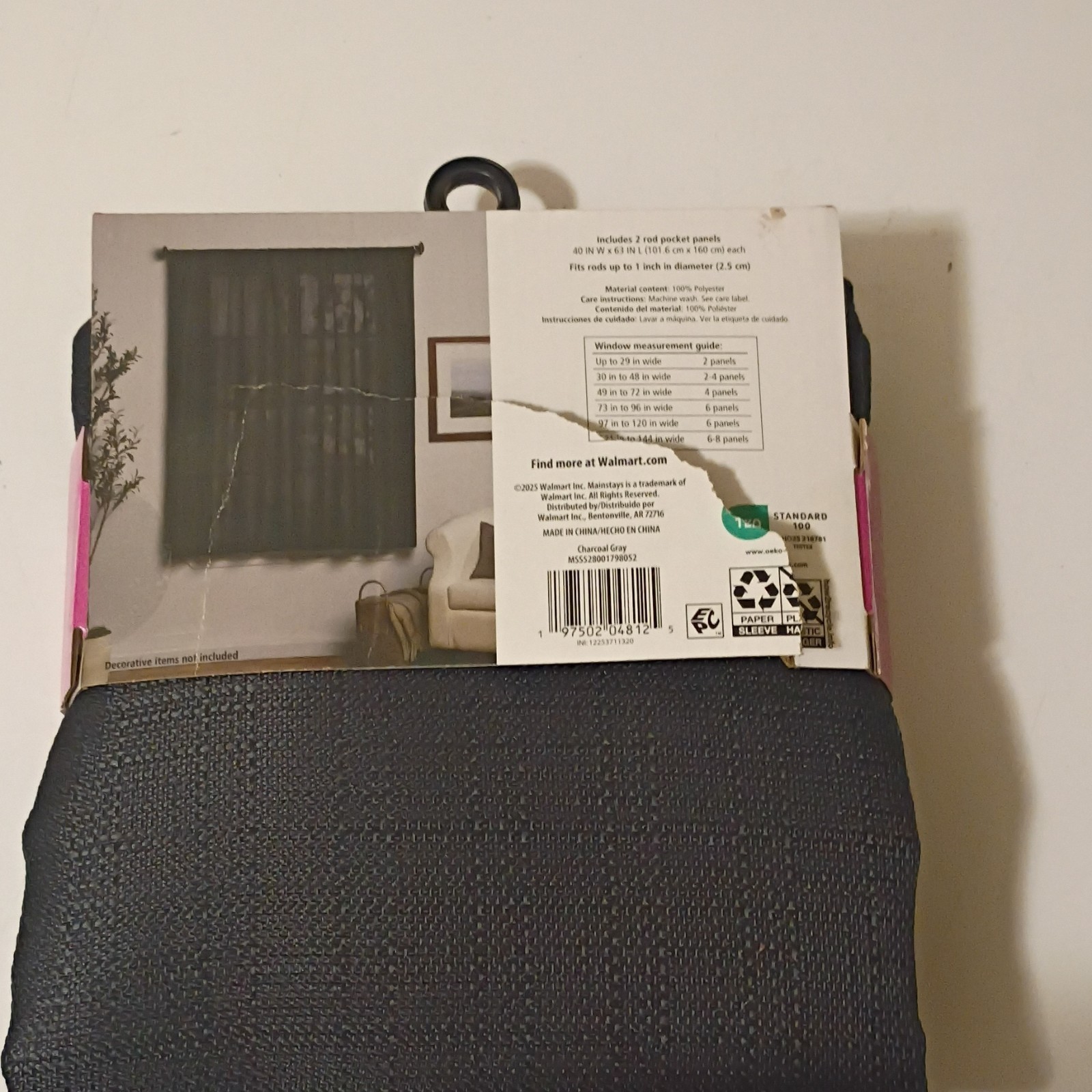 Mainstays Charcoal Gray Light Filtering Rod Pocket Curtain Panels 40×63