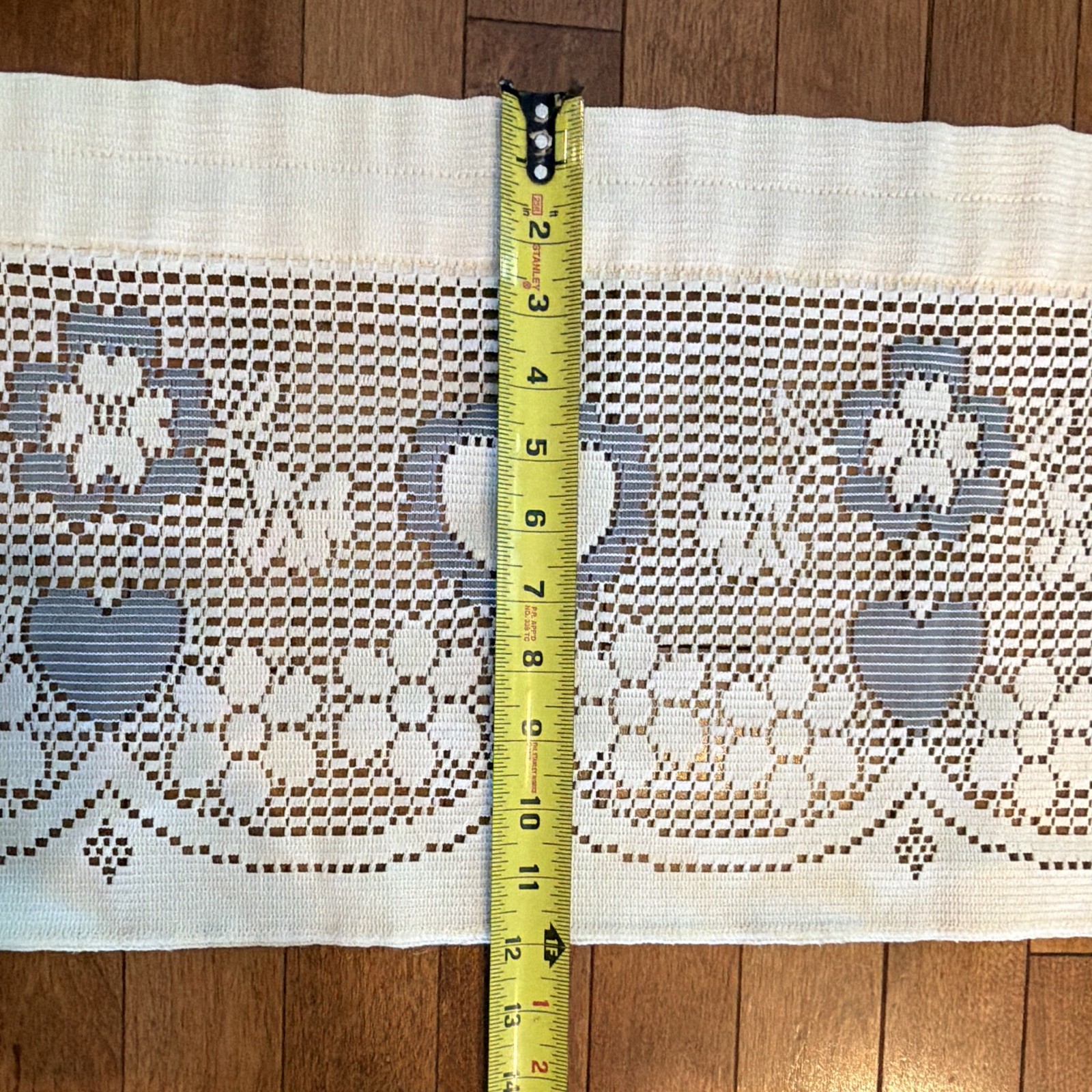 White/Blue Cotton Lace valance Heart & Floral Pattern 1pc Cottagcore
