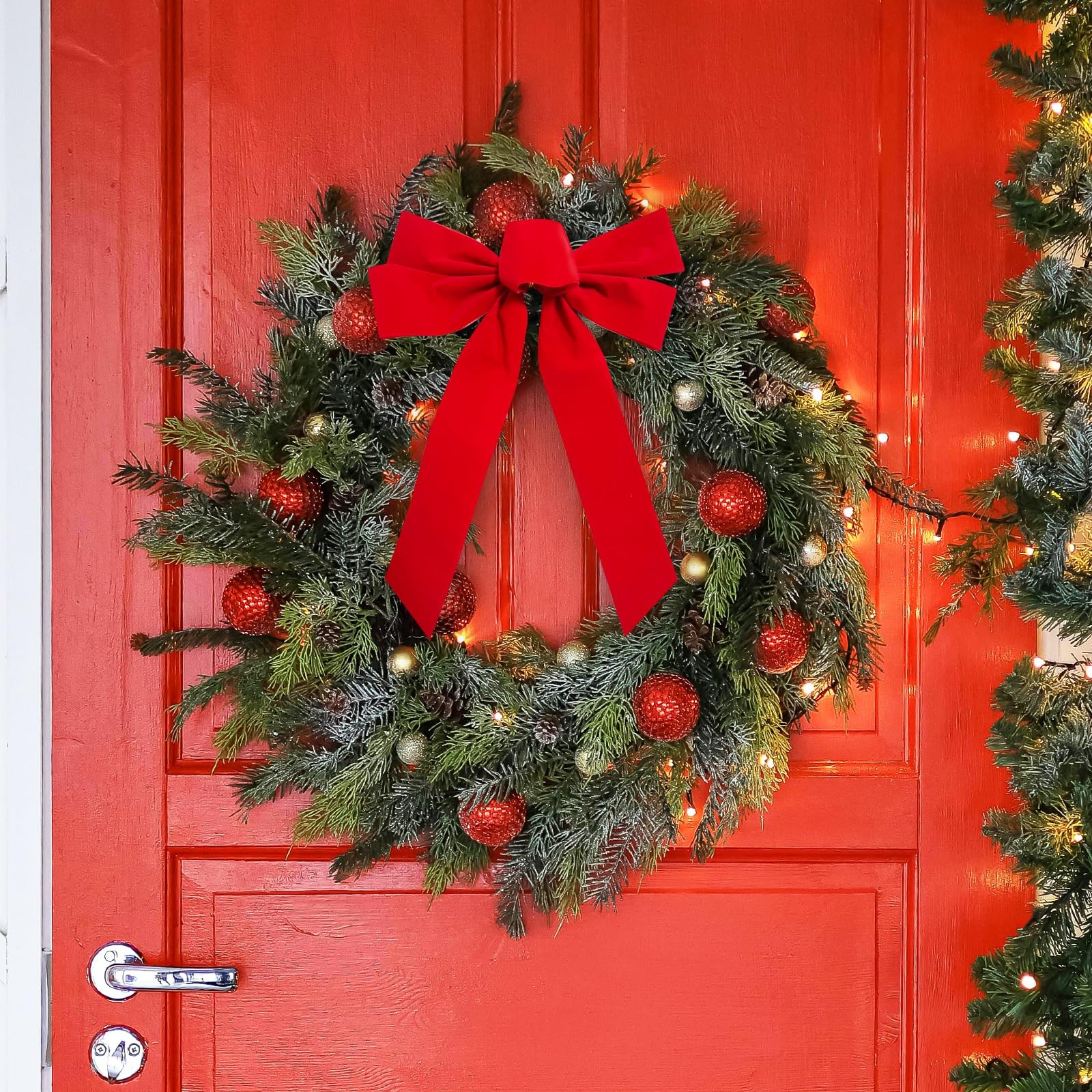 10 Pack Red Christmas Bows for Wreath Decorations, 9 x 13 Inches Large Velvet Bo