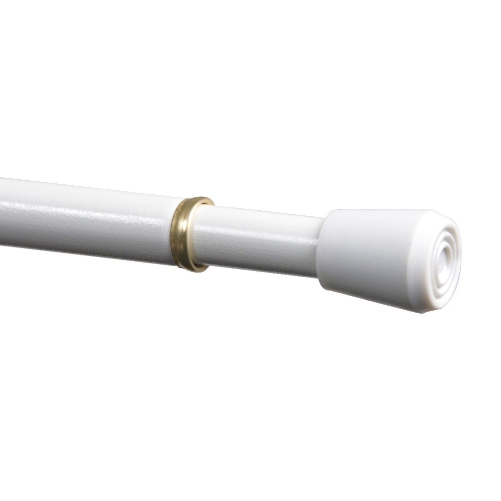 Adjustable Tension Curtain Rod 28-48 Inches Steel Tube 7/16 Inch Diameter White