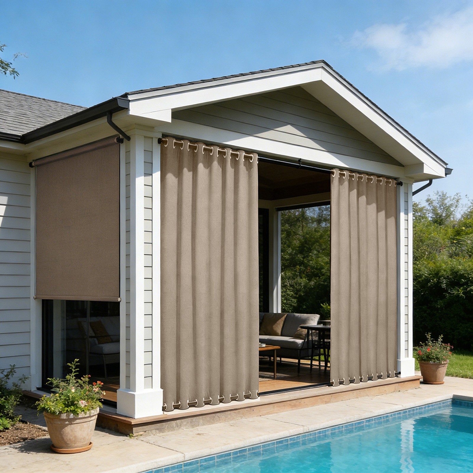 Outdoor Curtains for Patio Waterproof & Windproof Cordless Extra Wide Drapes