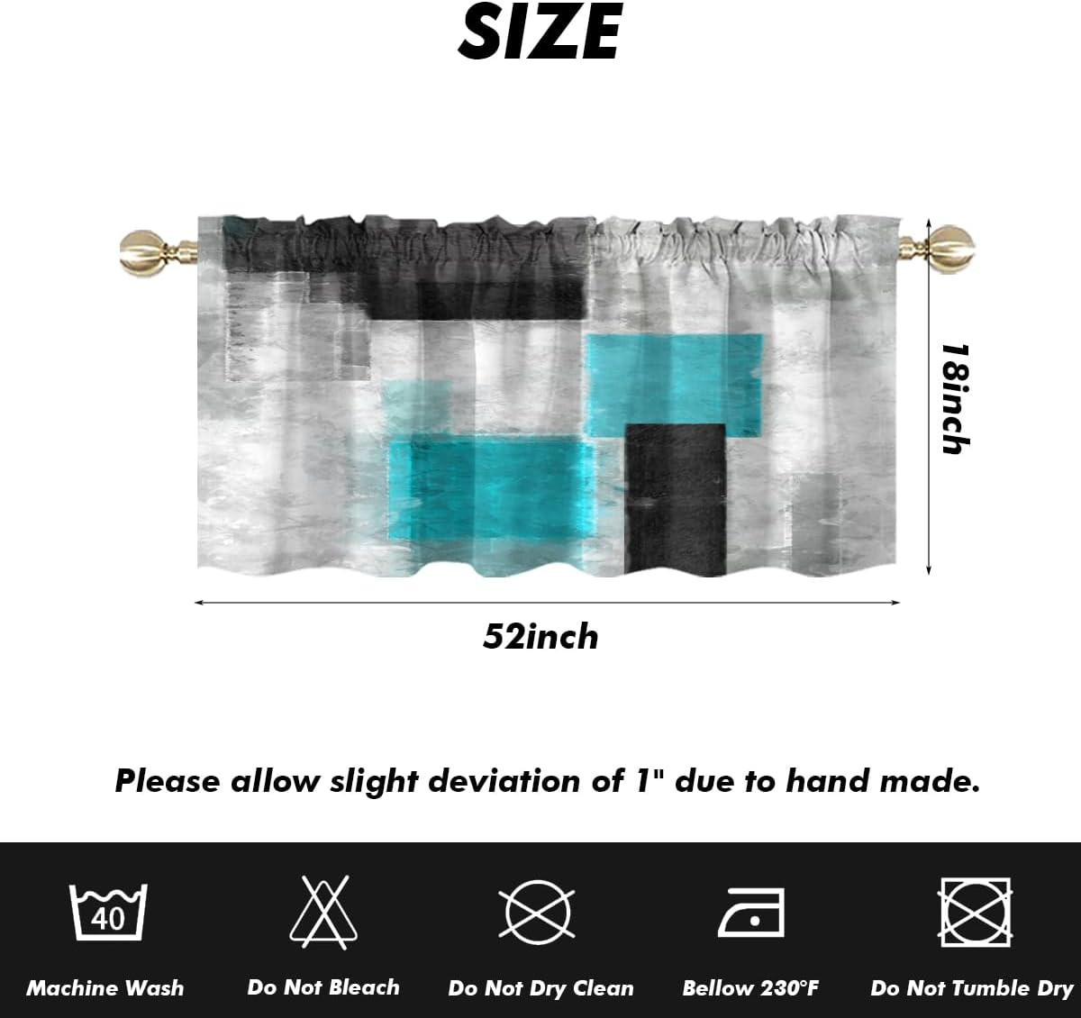 Teal Kitchen Valance Curtain for Window Black and White Modern Turquoise Aqua Gr