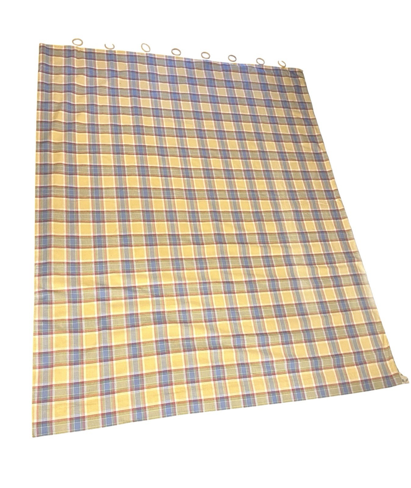 Custom Drapery Panels Yellow Red Blue Farmhouse Plaid Floral Pair + Wood Rings