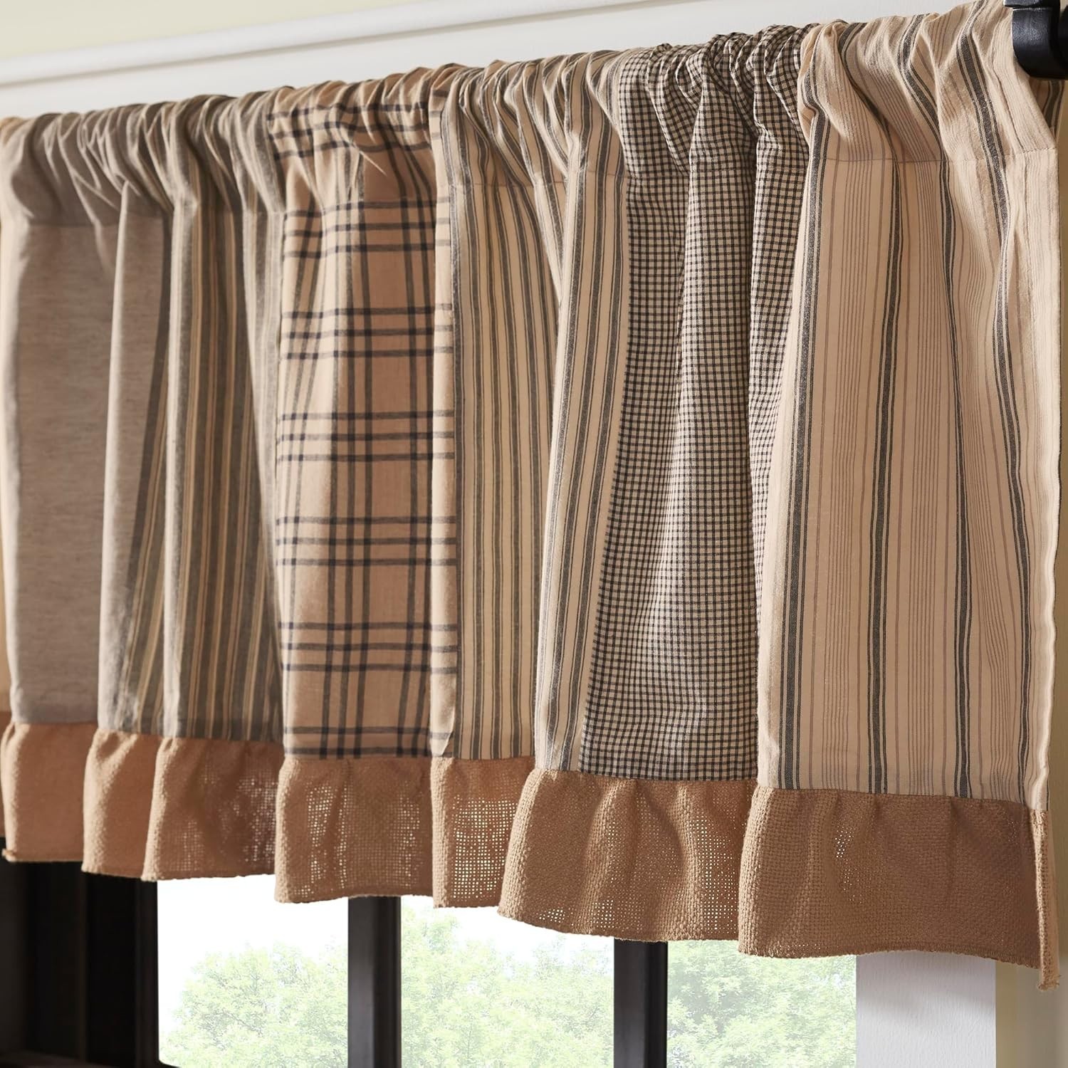 VHC Brands Patchwork Lined Valance 19″x72″ Sawyer Mill Charcoal