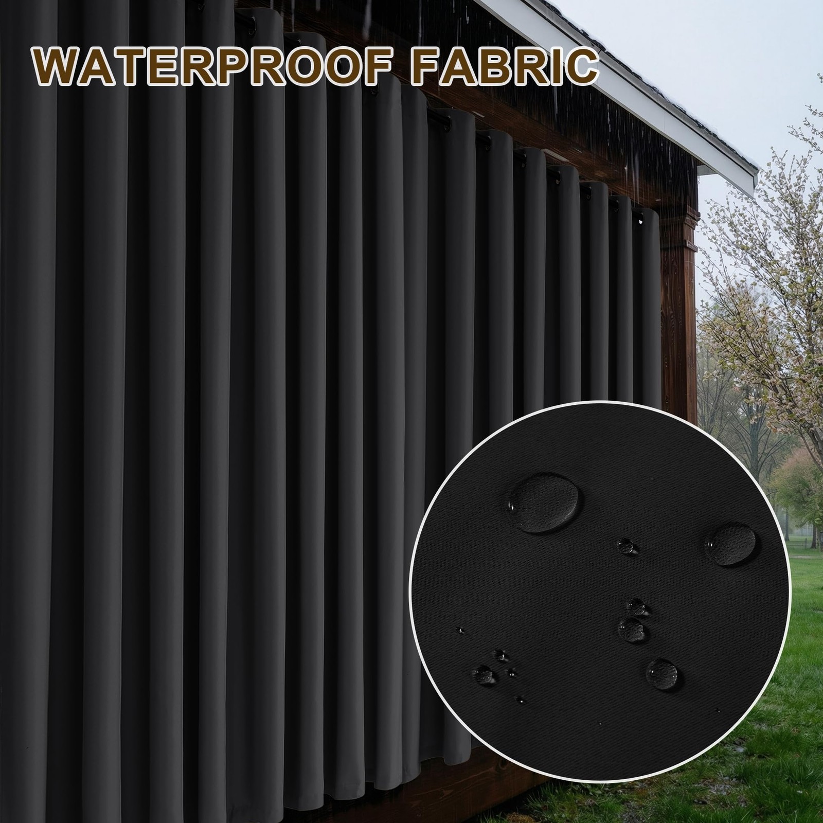 RYB HOME Fade-Resistant Outdoor Curtains for Patio Waterproof with Zipper Back
