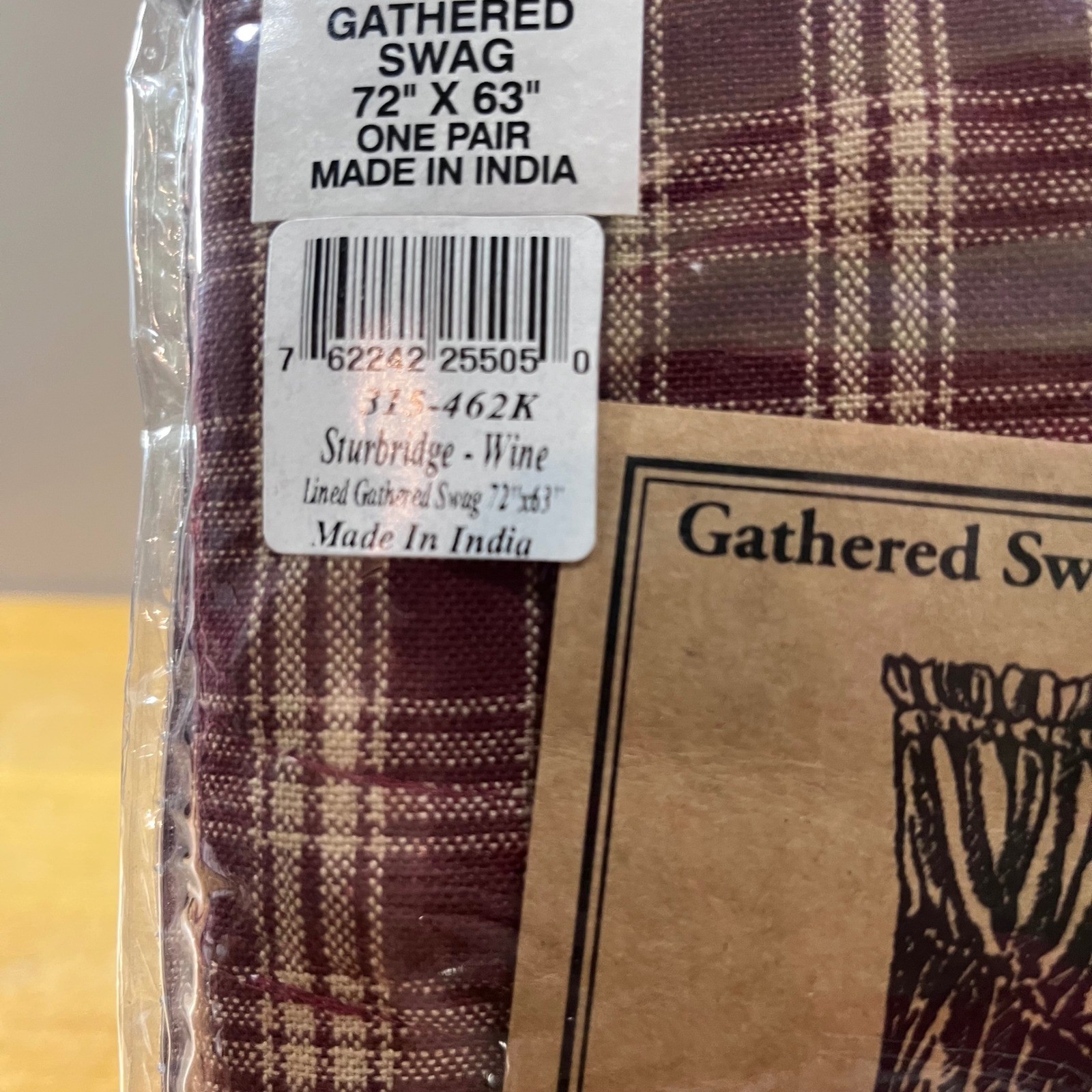 Park Designs Sturbridge Wine Plaid Gathered Swag Curtains 72×63 Primitive Farm
