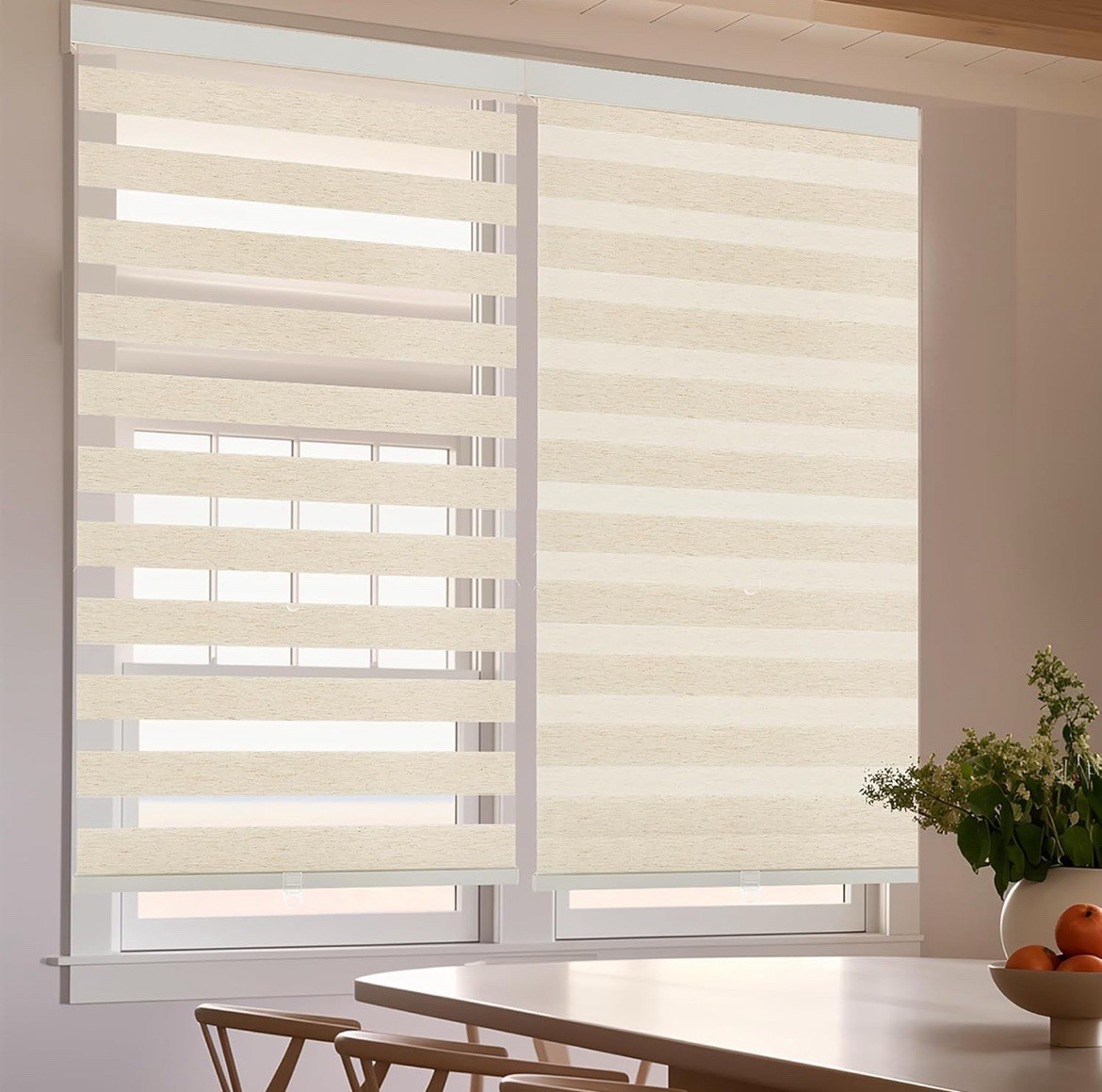 Cordless Zebra Blinds for Windows Flaxen Zebra Shades Light-Filtering Dual La…