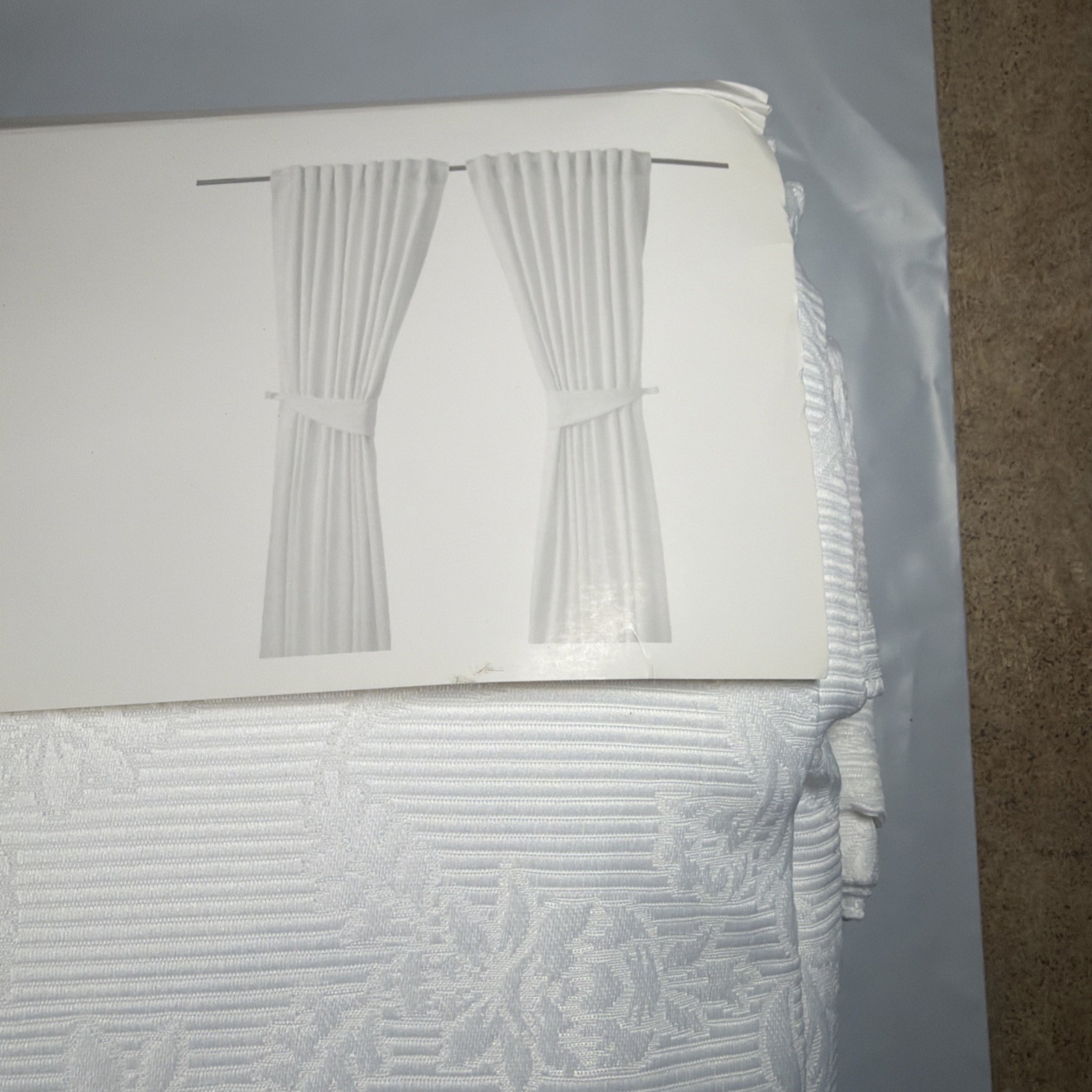 New IKEA Blekviva Curtains Raised Panels Jacquard Damask 57″ x 98″ White Pair A2