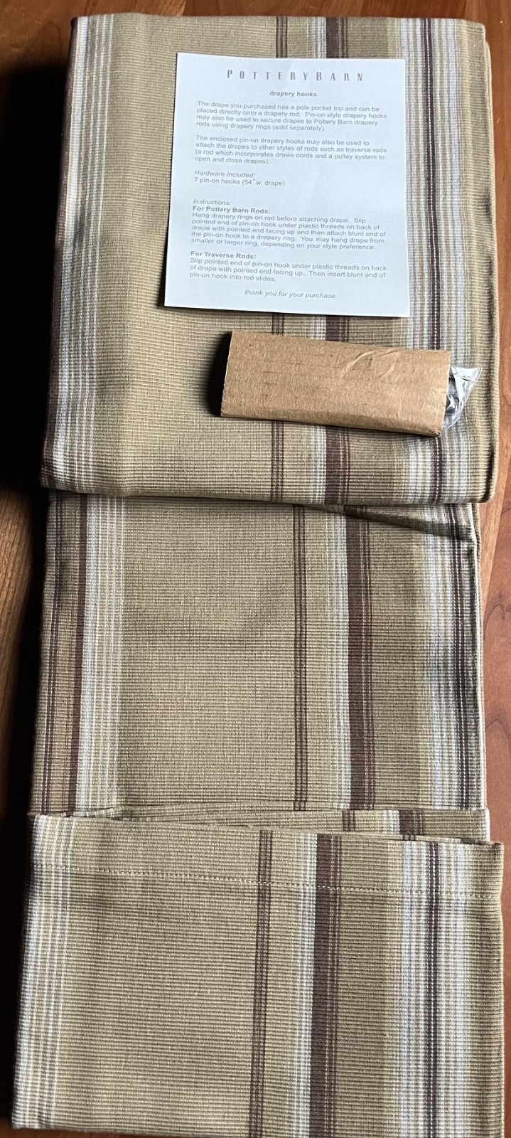 Pottery Barn Harrison Stripe Single Panel Curtain Drape 54 x 84 Tan Brown Cotton