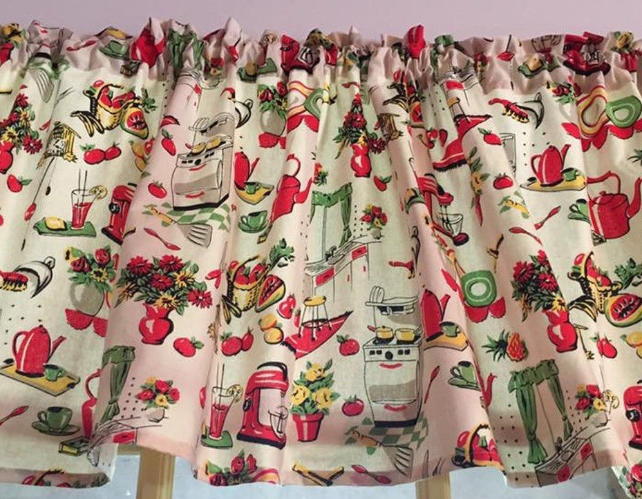 Fifties Kitchen Valance Vintage Home Decor 42″W x 14″L Gift For Housewarming