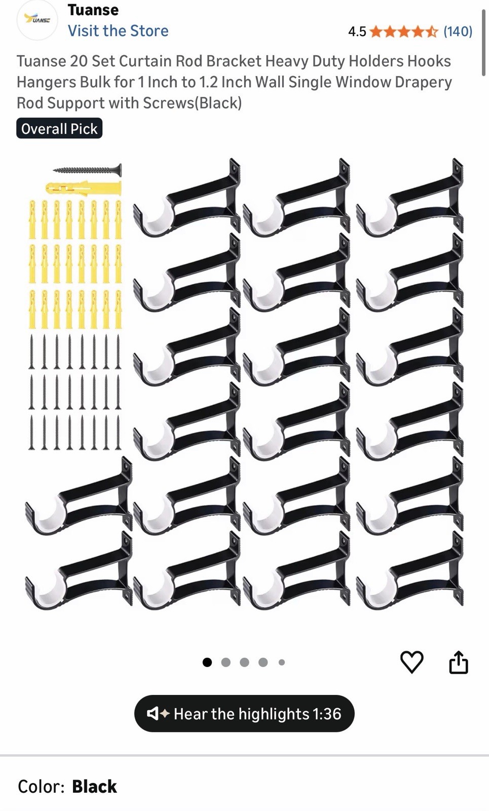 16 Pcs Curtain Rod Bracket Heavy Duty Holders Hooks Hangers Bulk for 1 Inch t…