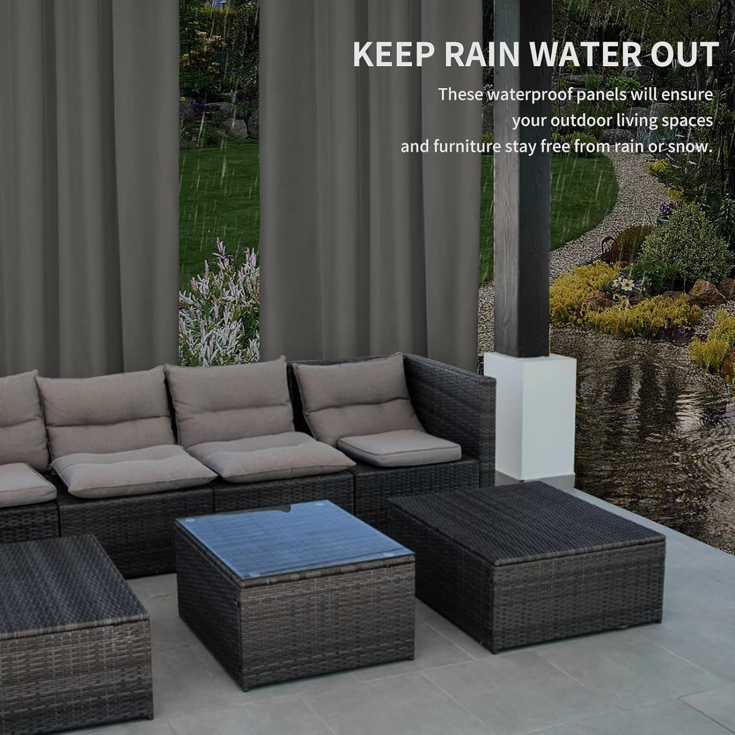 Easy-Going 100% Waterproof Outdoor Curtains Windproof Weatherproof Porch Curtain