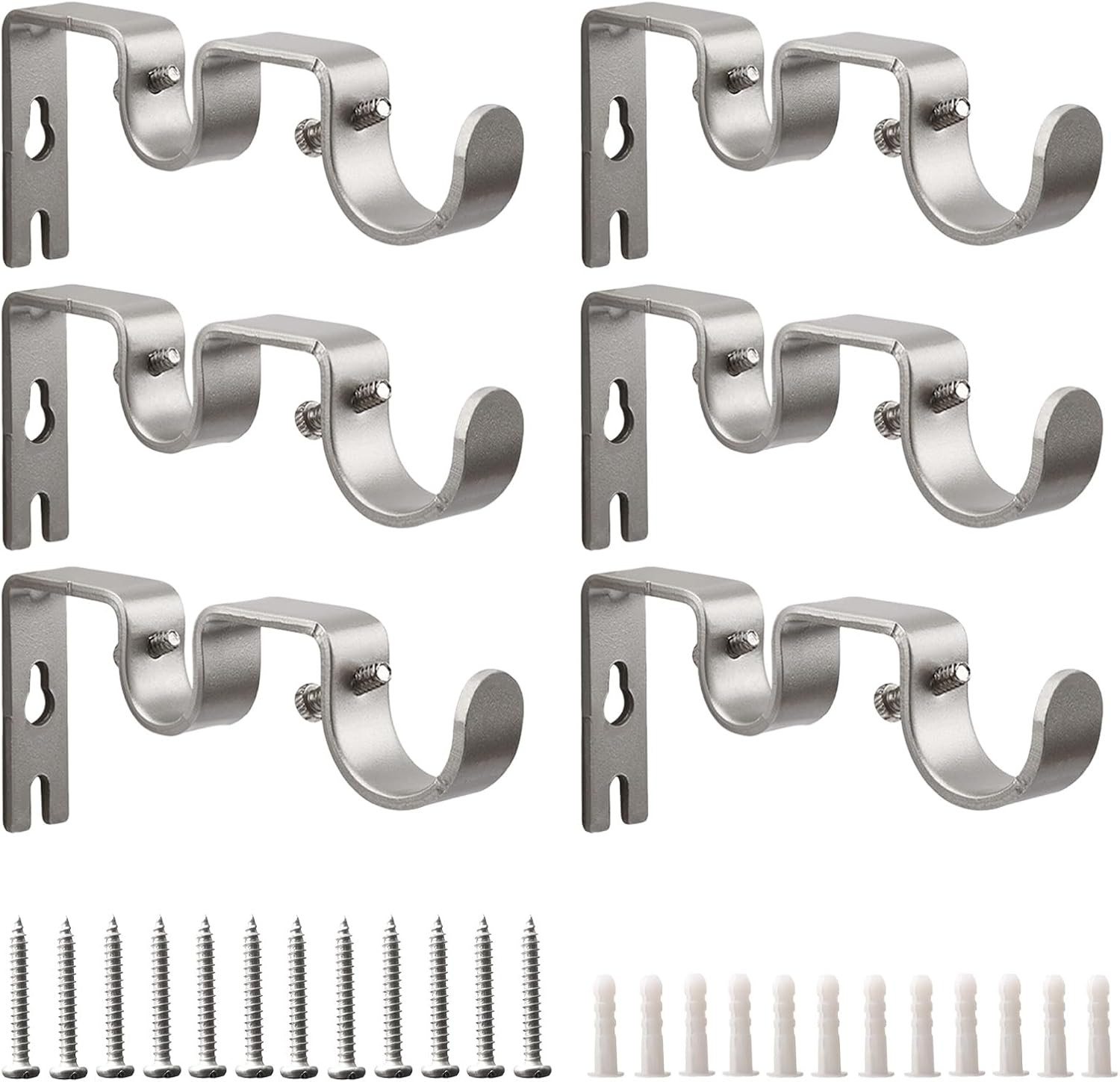 Double Curtain Rod Bracket,6 Pack Metal Curtain Rod Holders for Wall,Sturdy
