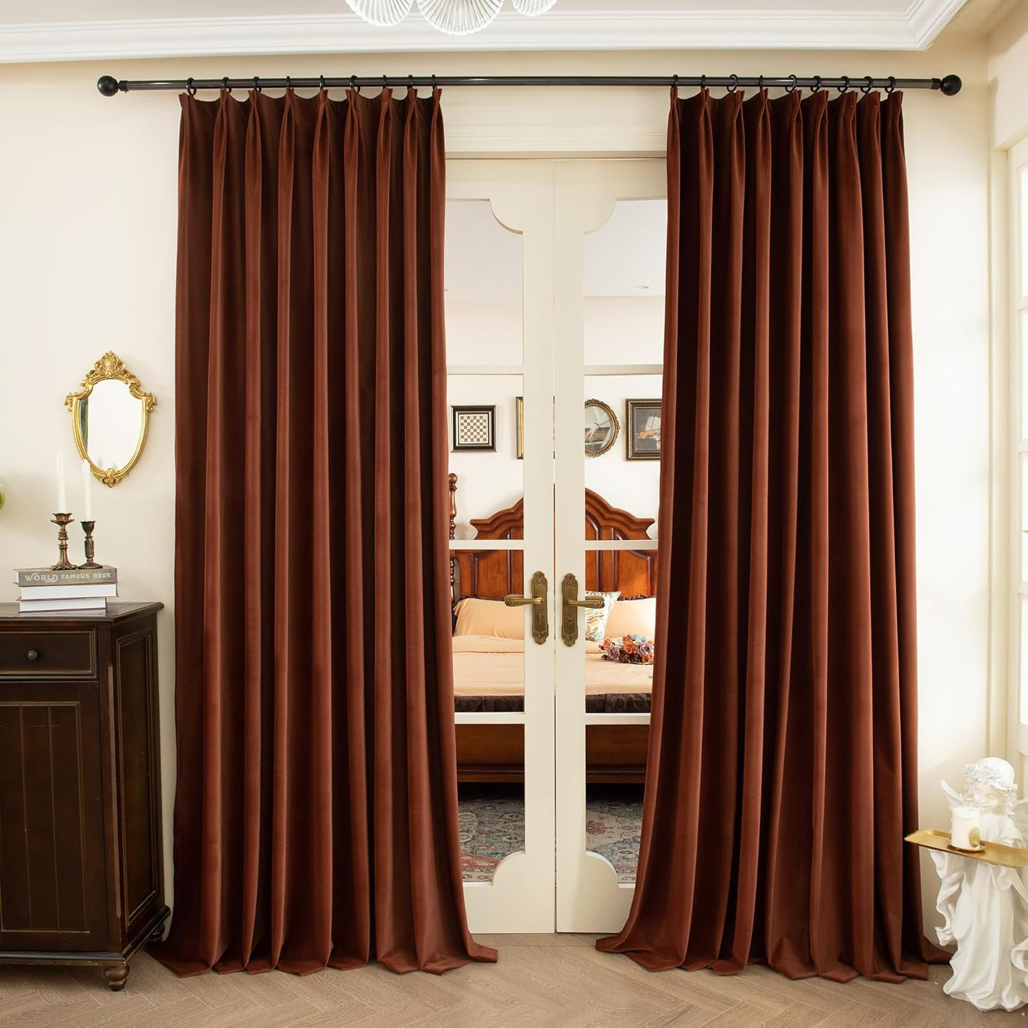 Burnt Orange Thermal Insulated Velvet Room Darkening Curtains 90″ Long