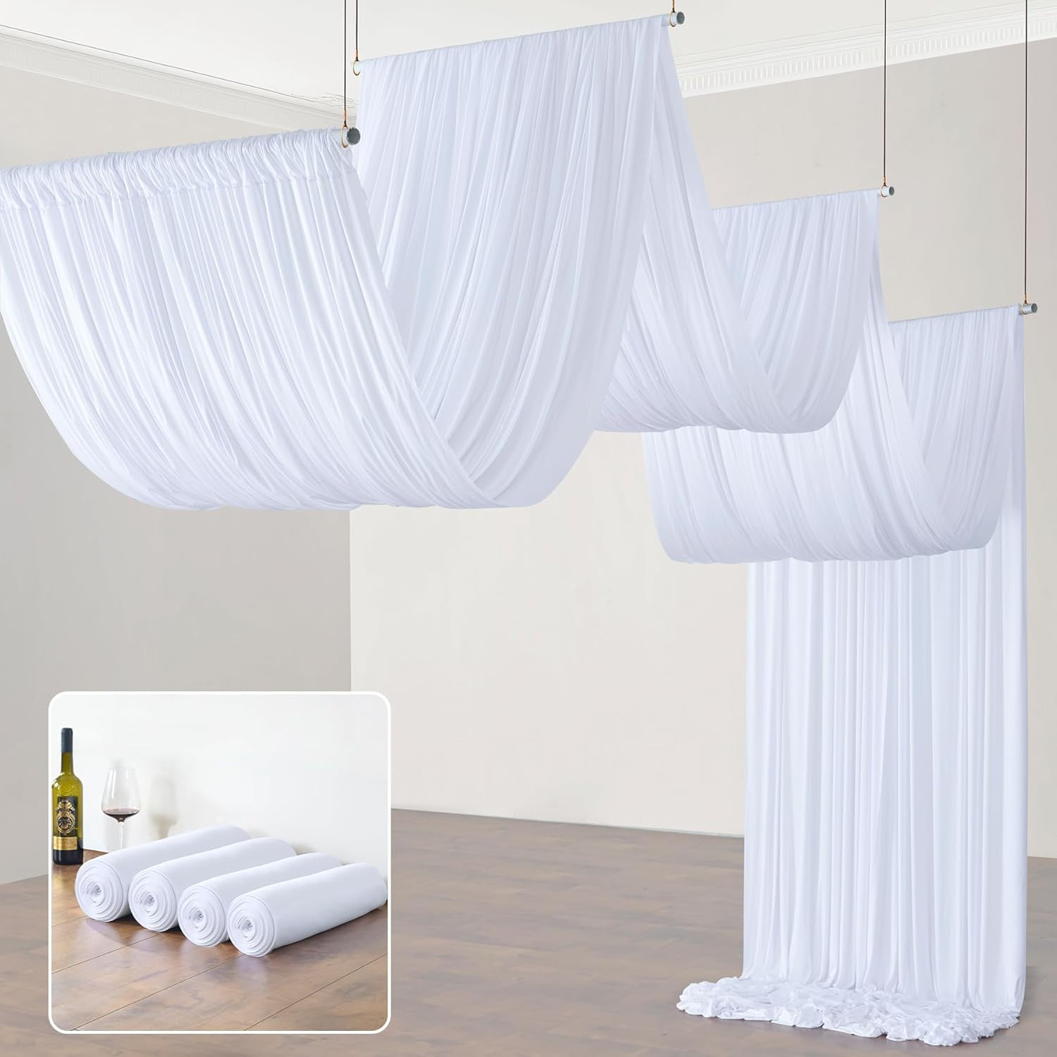 20Ft x 40Ft White Ceiling Drapes – 4 Panels for Weddings & Parties