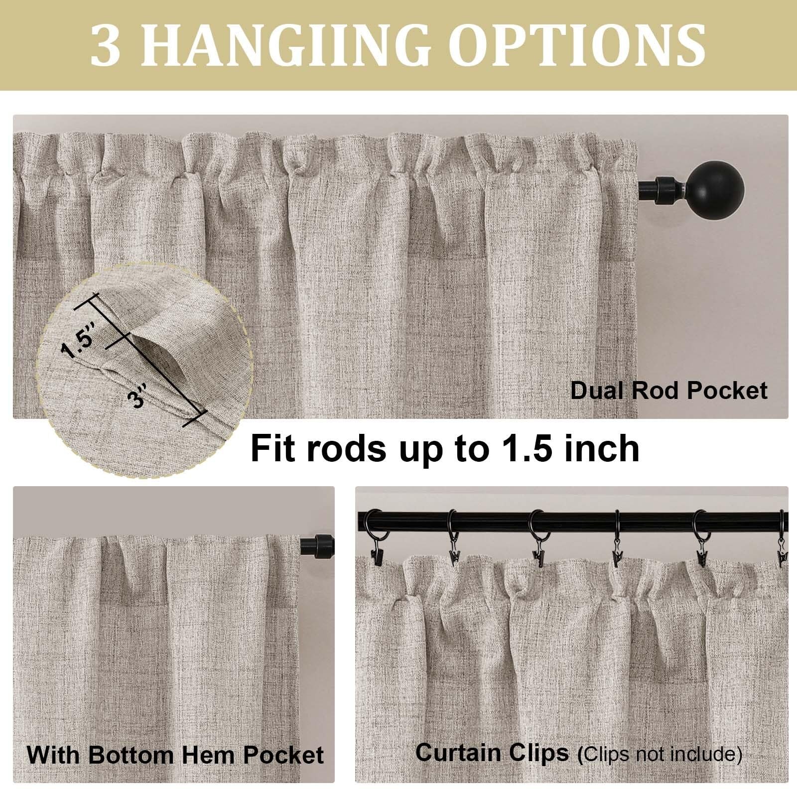 LIVEKID 2 Panels Kitchen Curtains 36 Inch 30″W x 36″L (Pack of 2), Linen