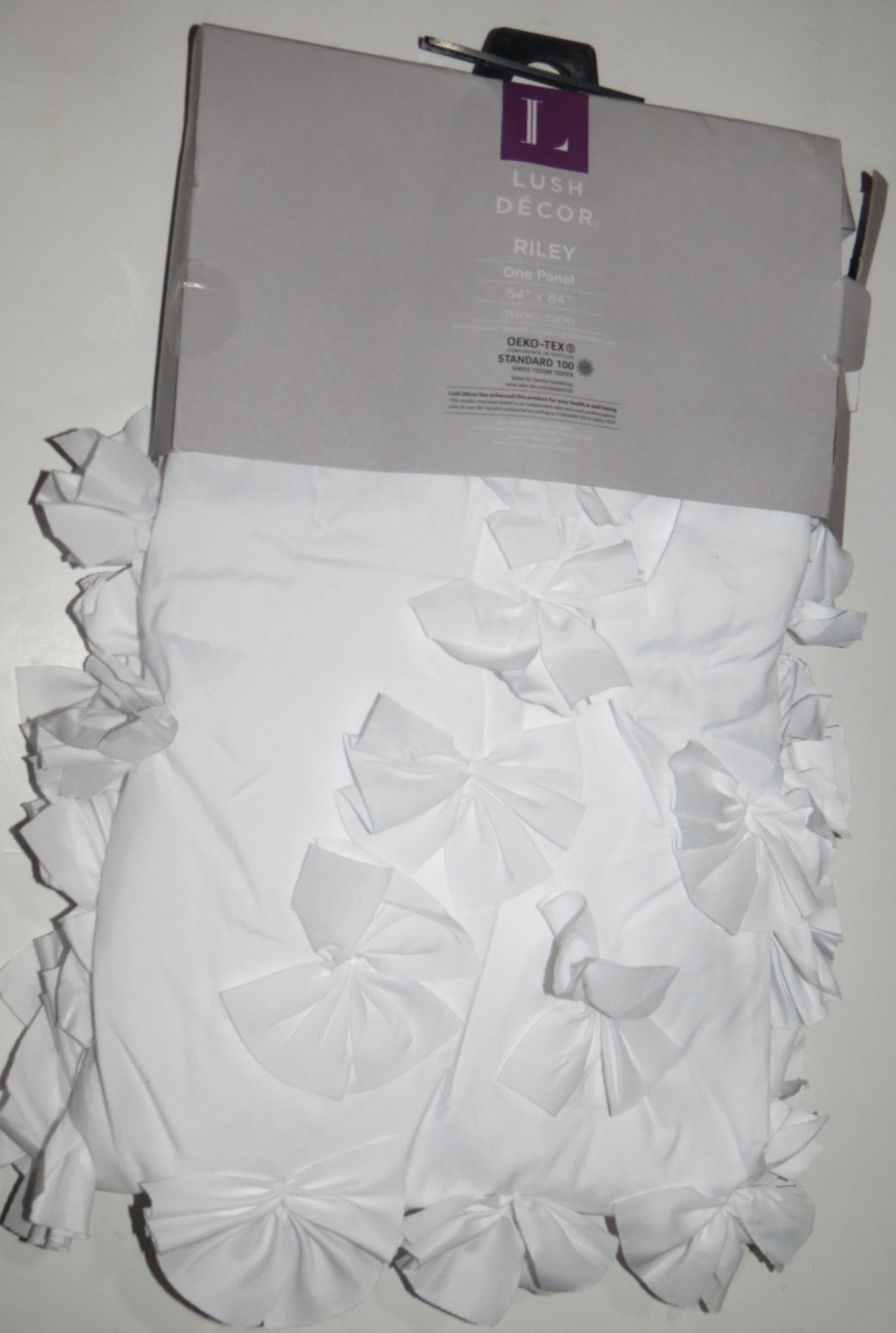 Lush Riley Curtain Panel Drape White Bows Window Treatment Bedroom 54″ x 84″