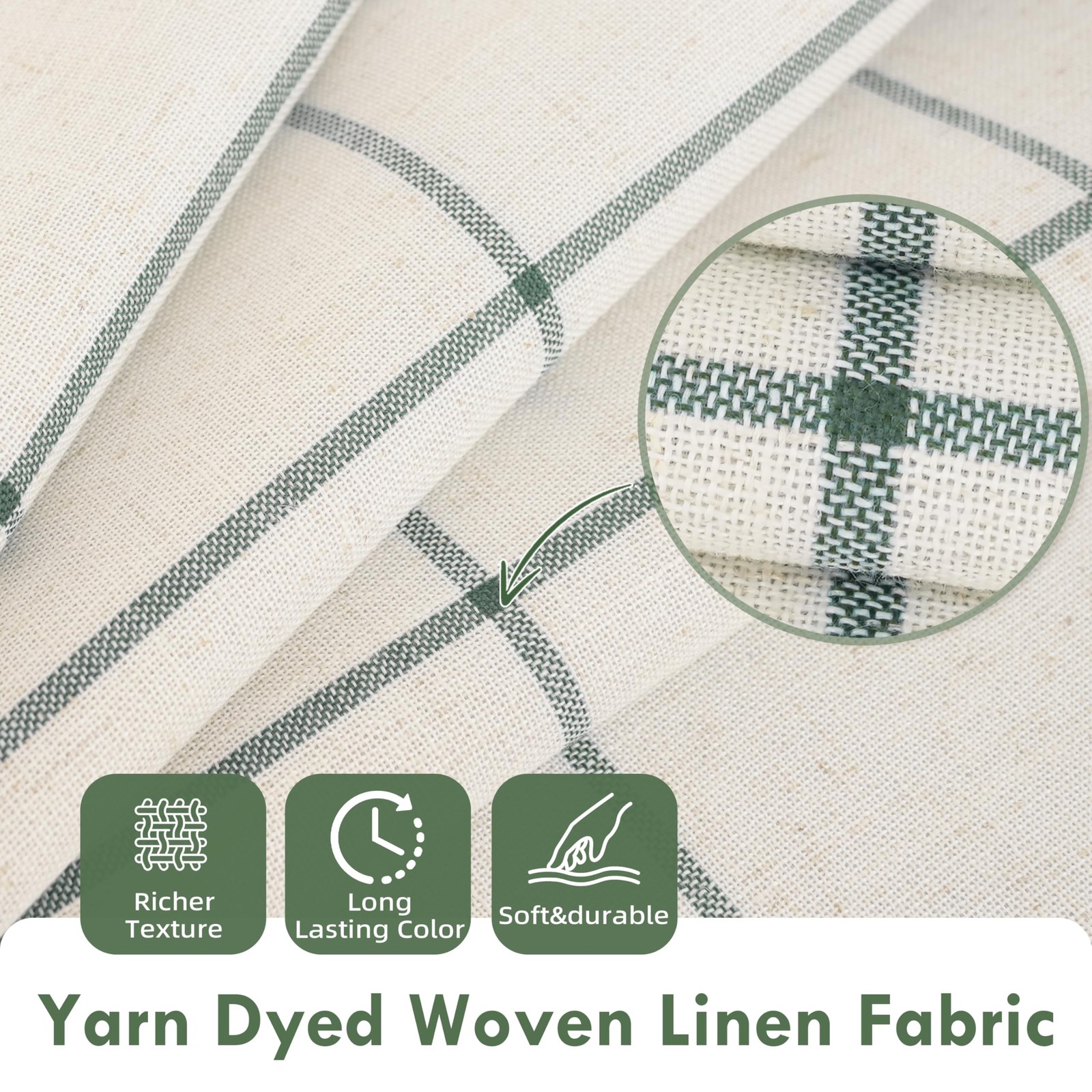 DriftAway 100% Blackout Windowpane Plaid Linen Curtains Double Layer Farmhous…