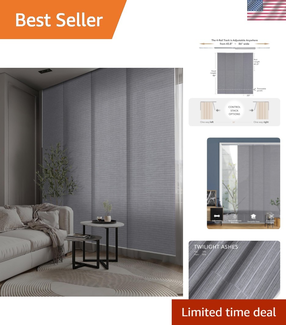 Adjustable Sliding Vertical Blinds for Sliding Glass Doors 45.8″- 86″ W x 96″…