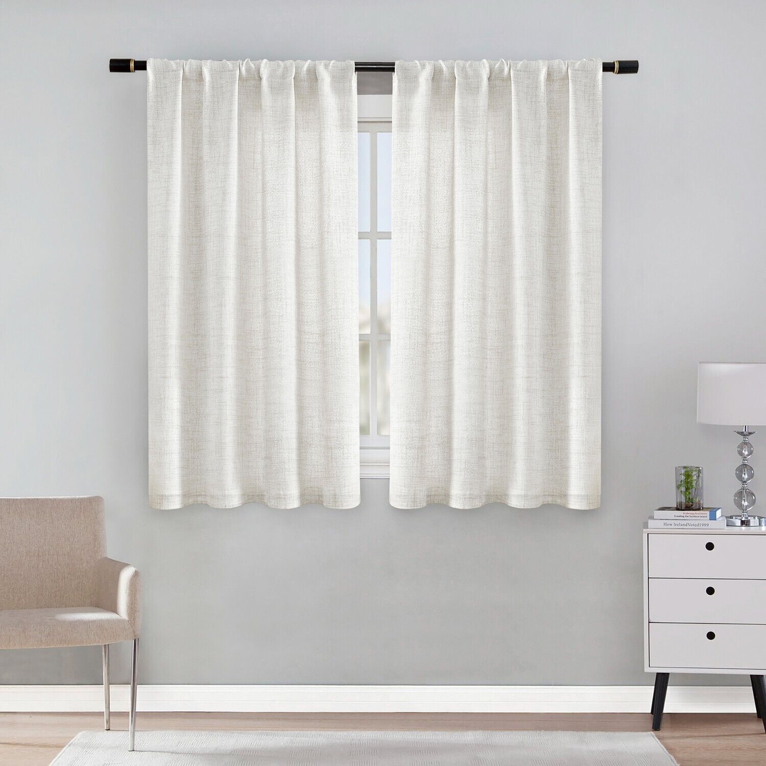 2 Panel Semi Sheer Curtains Cotton Linen Window Drapes Boho Living Room Decor