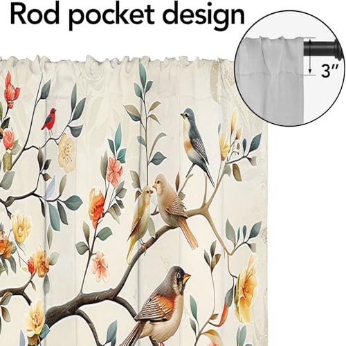 Bird Valances Curtains Boho Tree Fallen Leaf 54×18 Inch（2Pcs） Hummingbirds_5