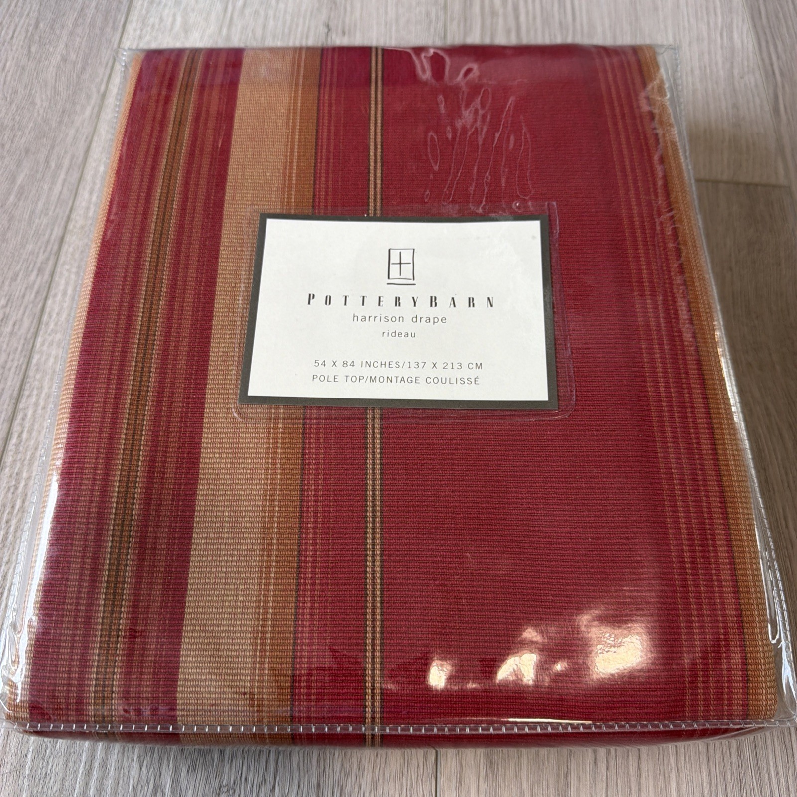 Pottery Barn Harrison Drape Pole Top 54×84 – Red Gold Stripes – 100% Cotton NIP
