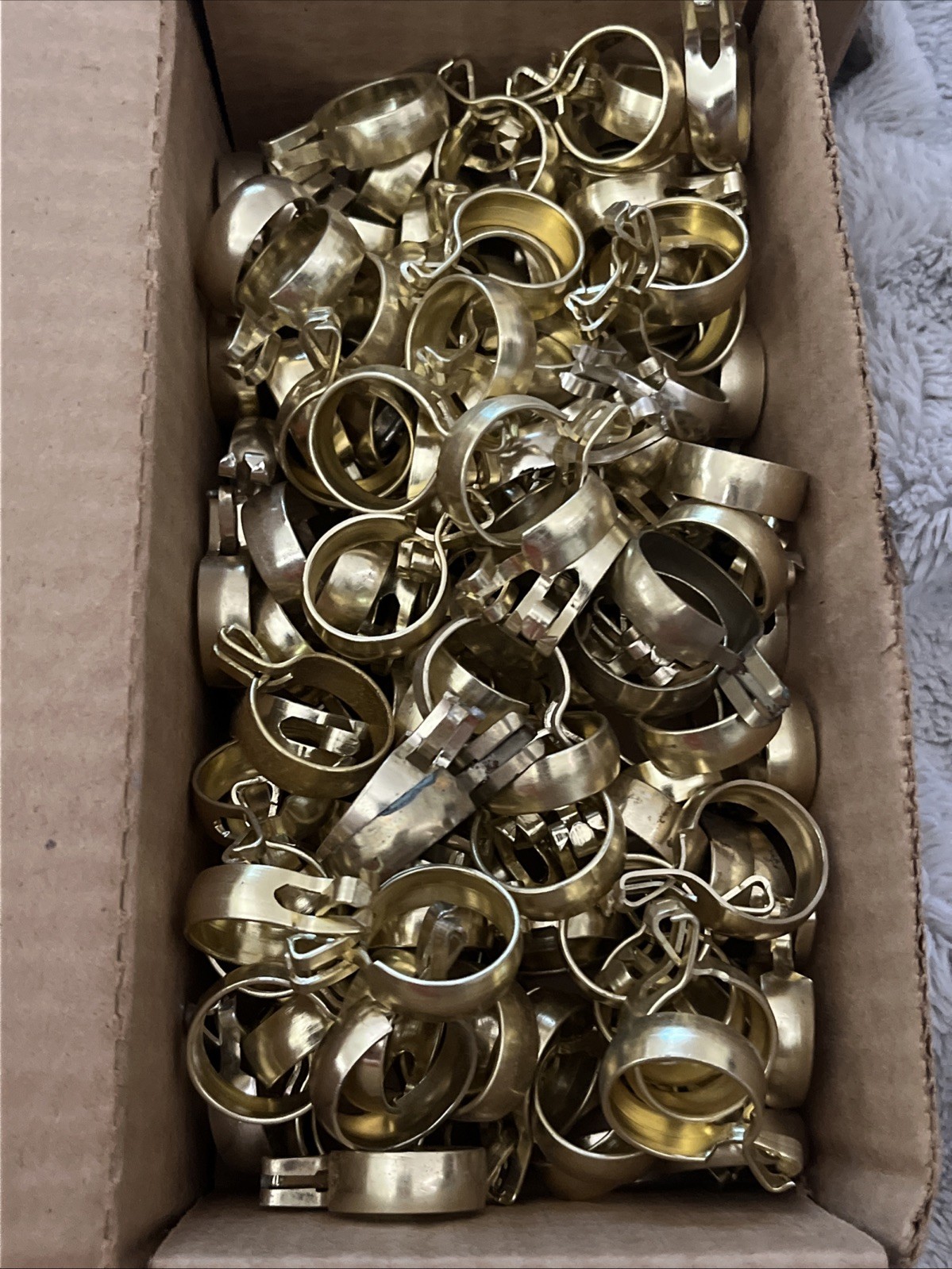 Vintage Lot Of 135 Kirsch Gold Eyelet Cafe Rings 1” Inside For 13/16” Rods NOS