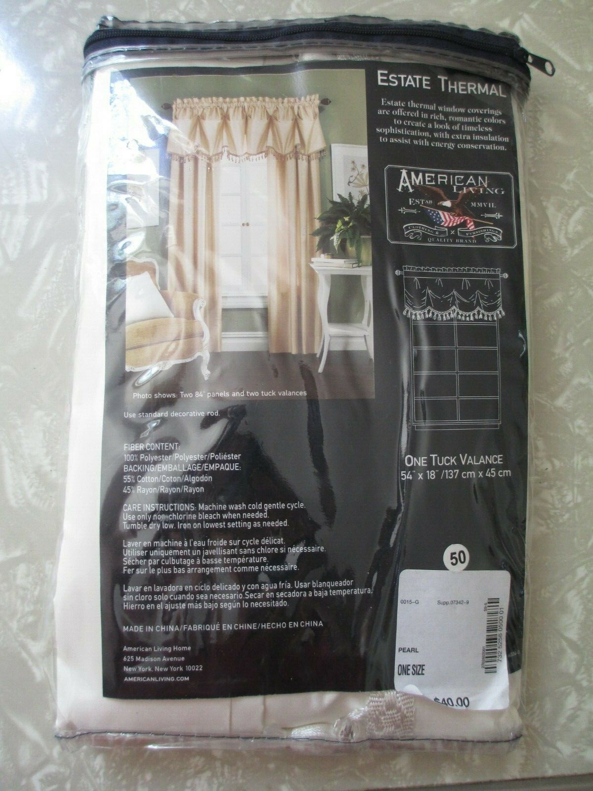 NEW Pearl White American Living 54″ x 18″ ONE TUCK VALANCE! 137 cm x 45 cm NIP!