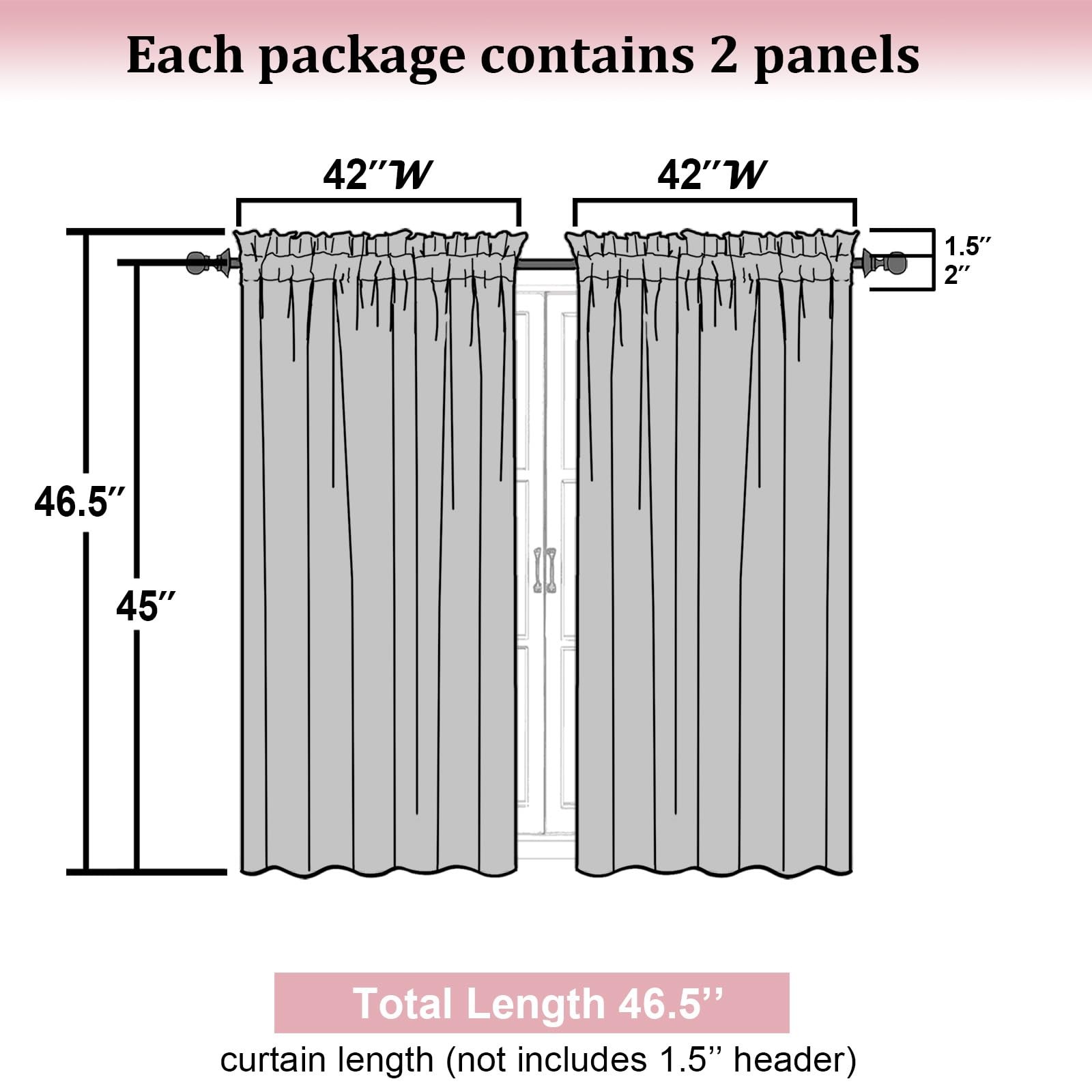 OVZME Printed Floral Short Curtains 45 42″W x 45″L (Pack of 2), Multi Color