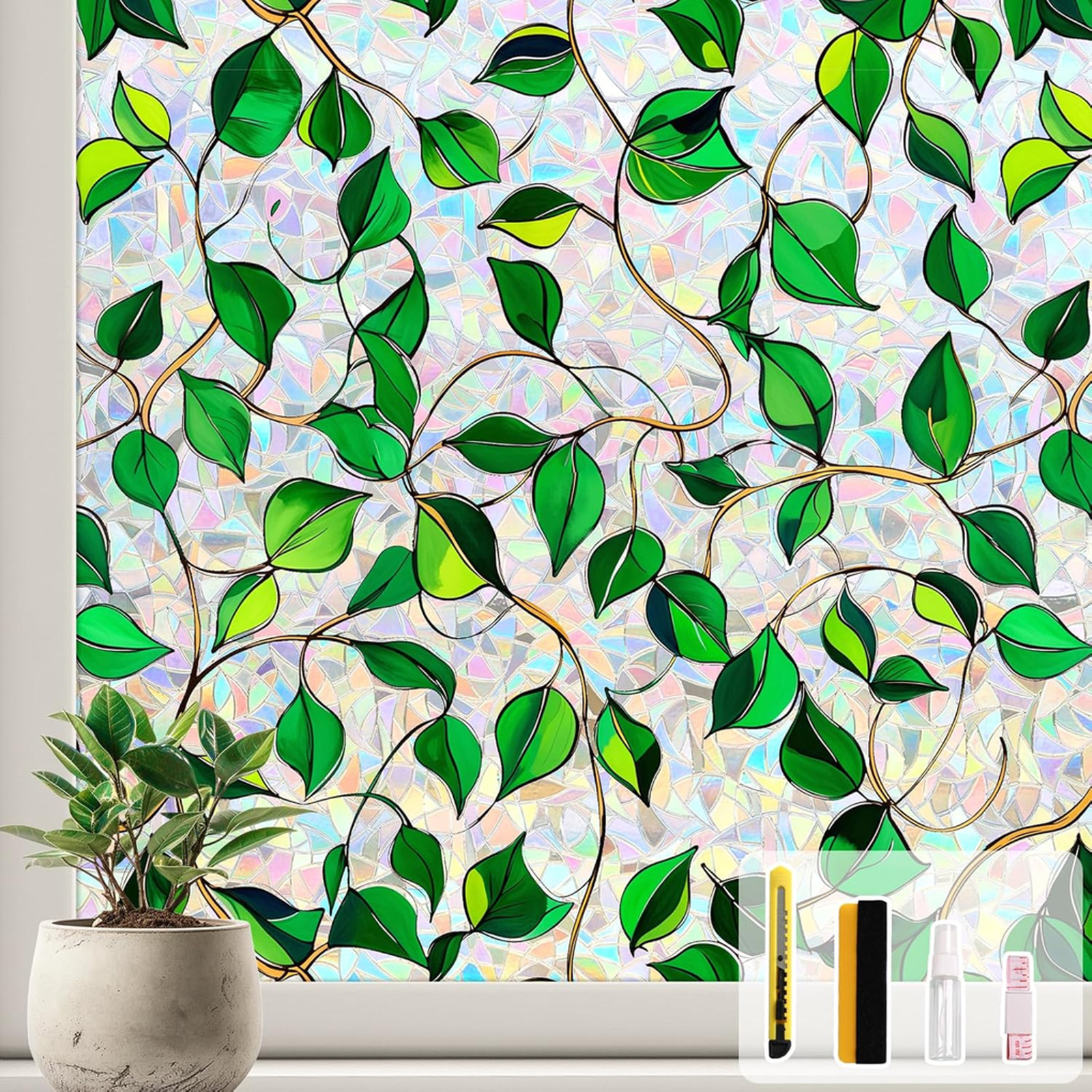 Decorative Window Film Rainbow Stained Glass Privacy Clings Sun Blocking Vinyl