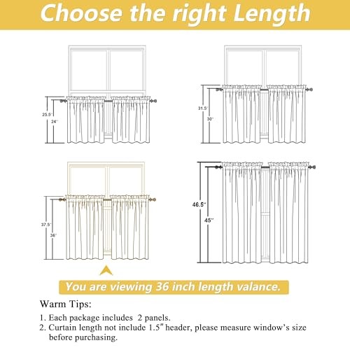 Cafe Curtains 36 Inch Length 2 Panels Set, Light 30″W x 36″L (Pack of 2) Linen