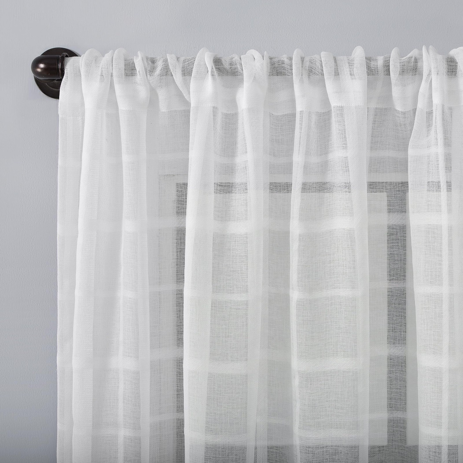 Clean Window Windowpane Plaid Anti-Dust Allergy/Pet Friendly Sheer Curtain