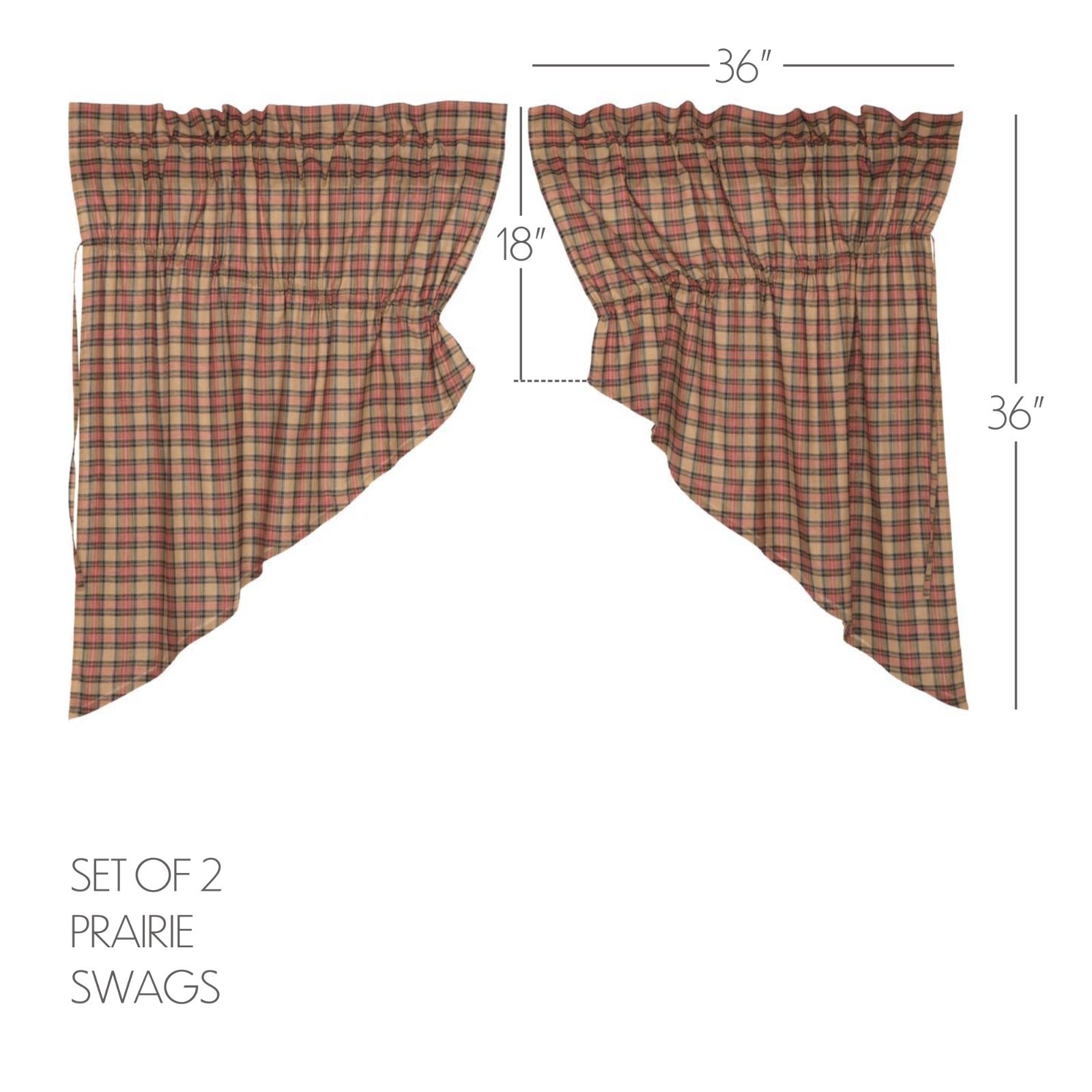 Crosswoods Rustic Plaid Gathered Country Cabin Prairie Swags 72″ x 36″