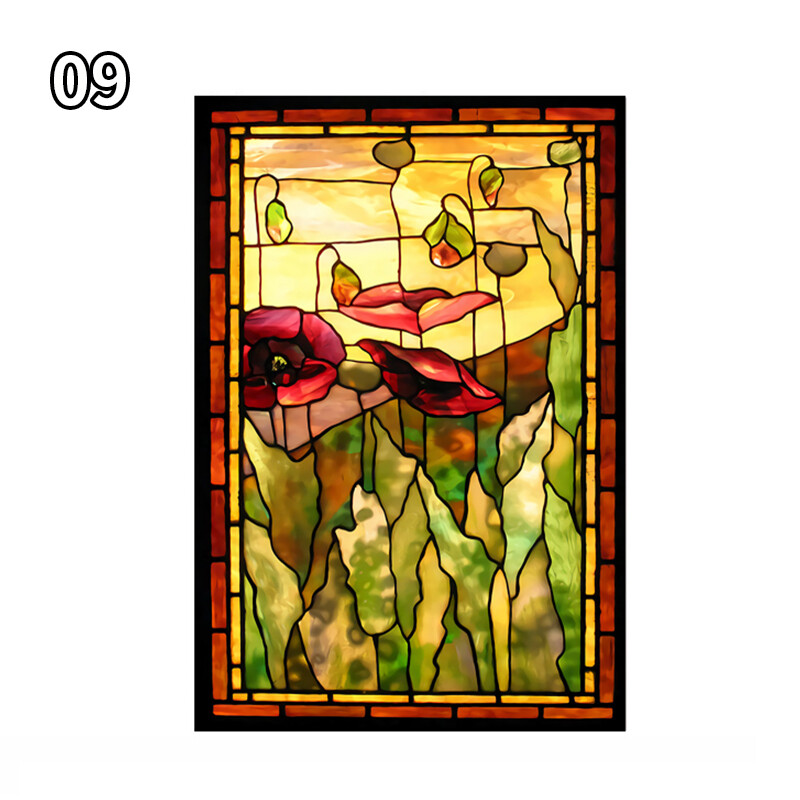 Stained Flower Magnolia Stickers Windows Film Static Sliding Door Decor