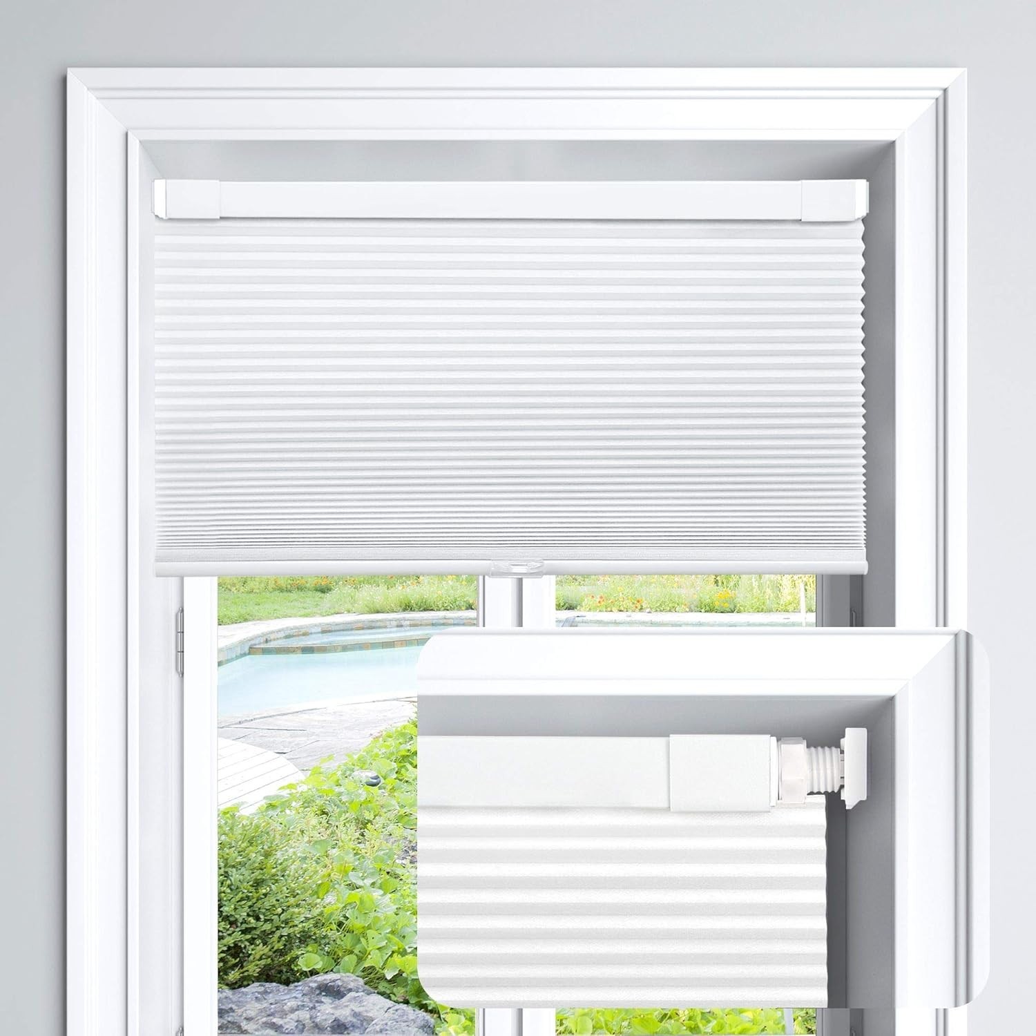 LazBlinds Cordless Cellular Shade, No Tools No Drill White, 32″ W x 48″ H