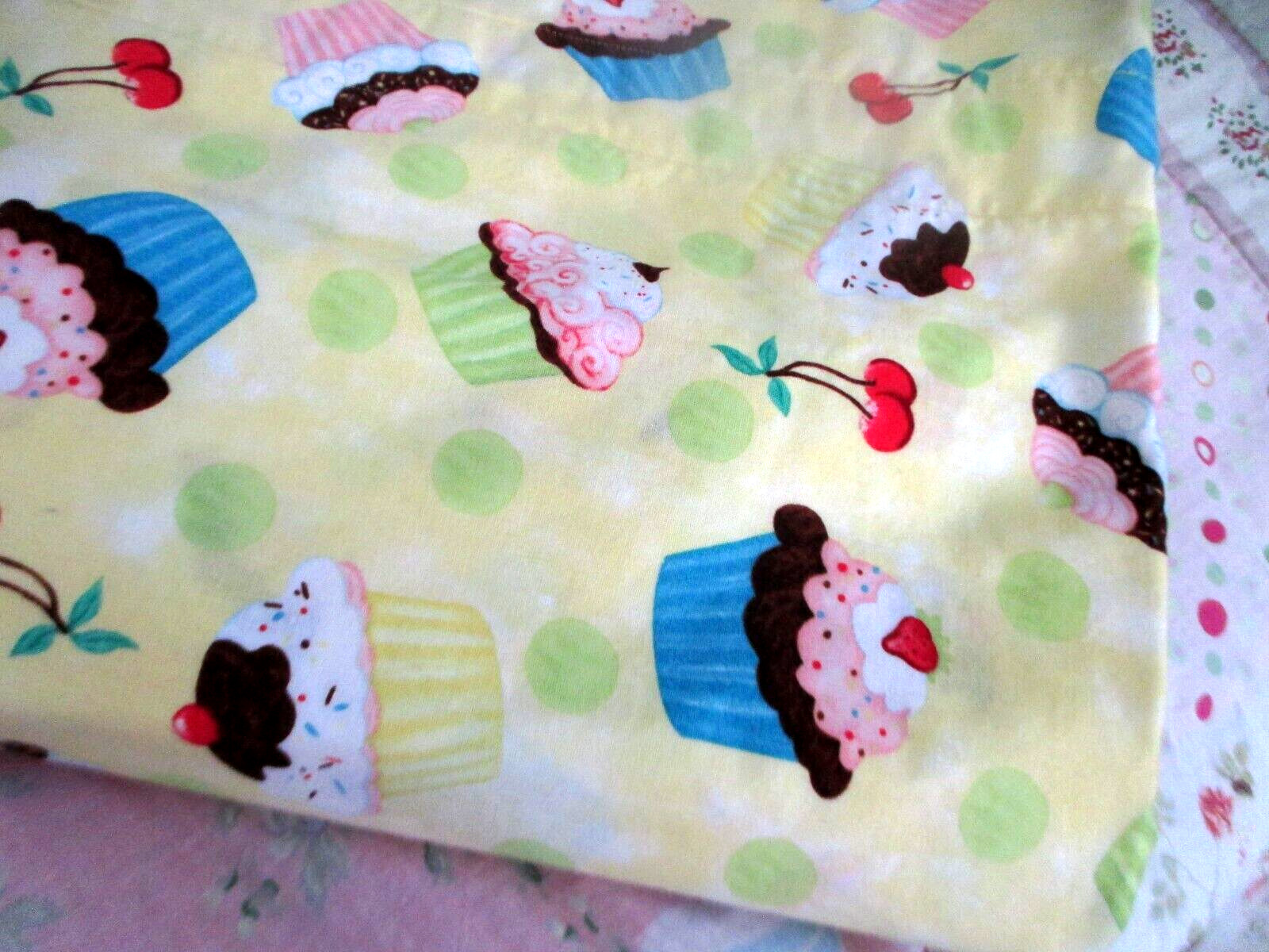 Yellow Pink Cupcake Cherry Print Cotton Fabric Window Valance