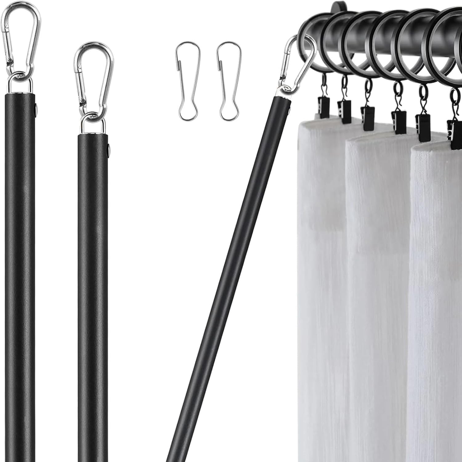 2 Pack Adjustable Curtain Pull Wands 31-46 in Steel Drapery Rods Black